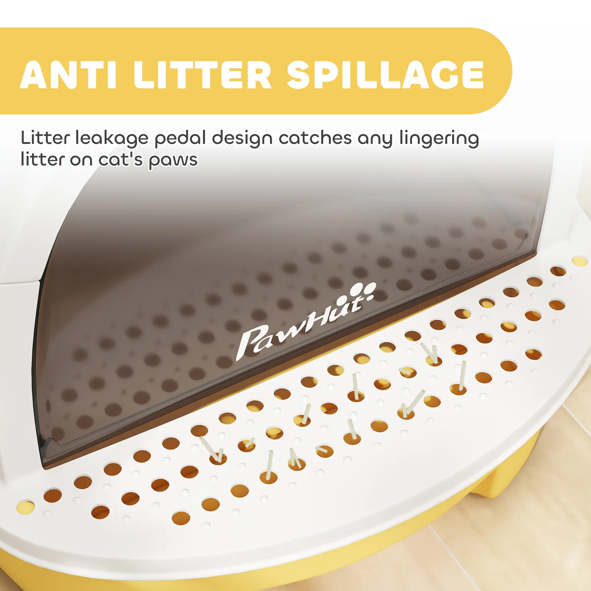 Cat Litter Box With Lid, Front Door Flap, Scoop, Handle, Yellow - Image 6