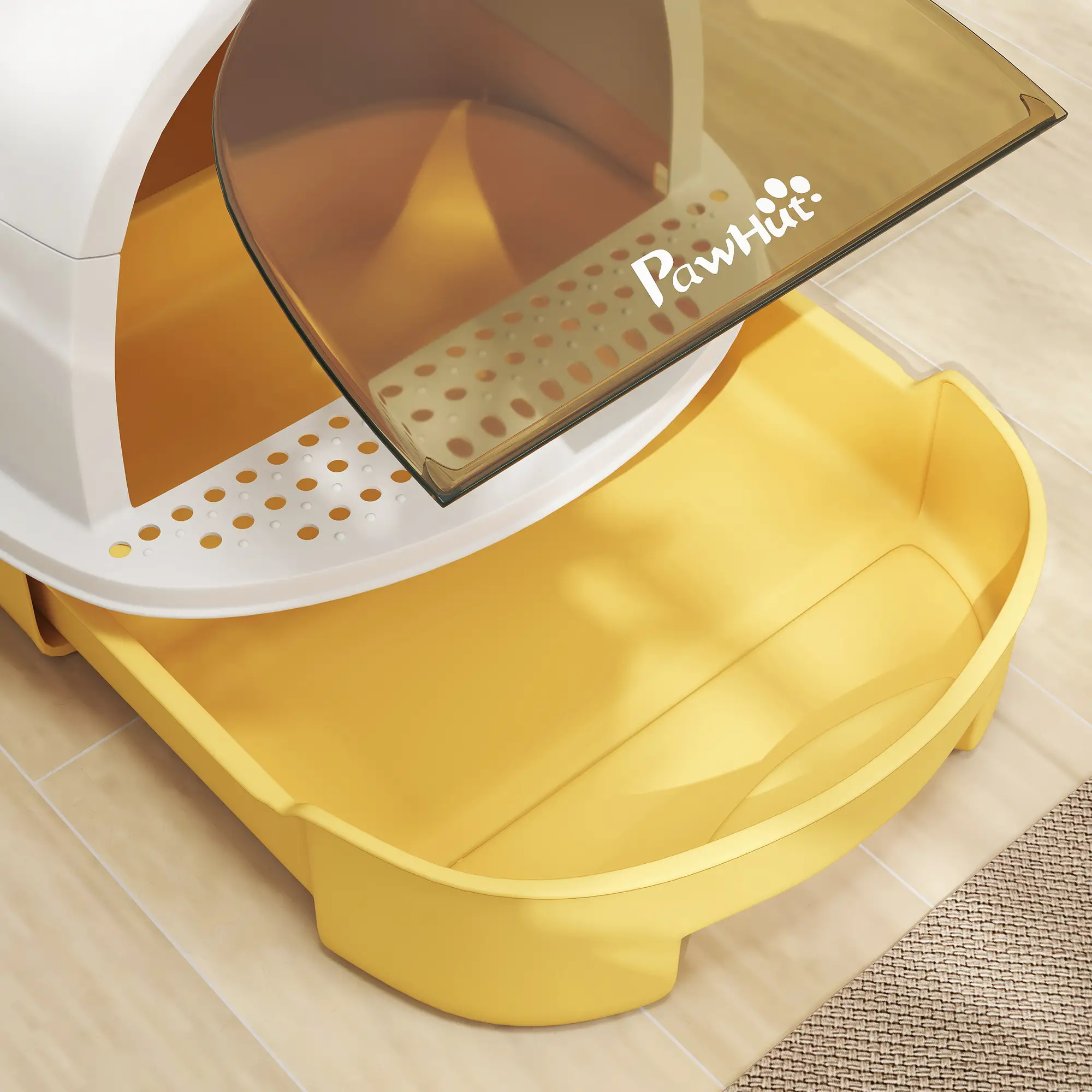 Cat Litter Box With Lid, Front Door Flap, Scoop, Handle, Yellow - Image 9