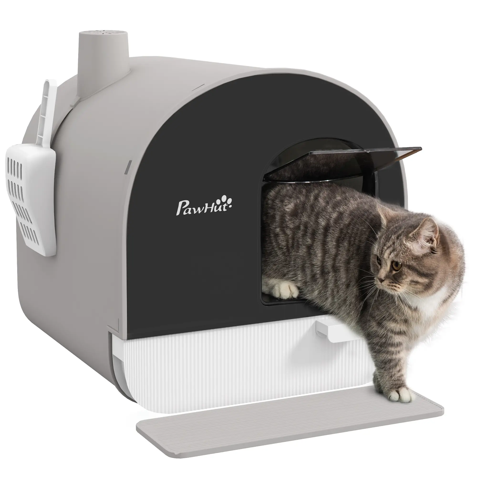 Cat Litter Box with Lid, Removable Tray, Scoop, Filter, Light Grey - Image 11