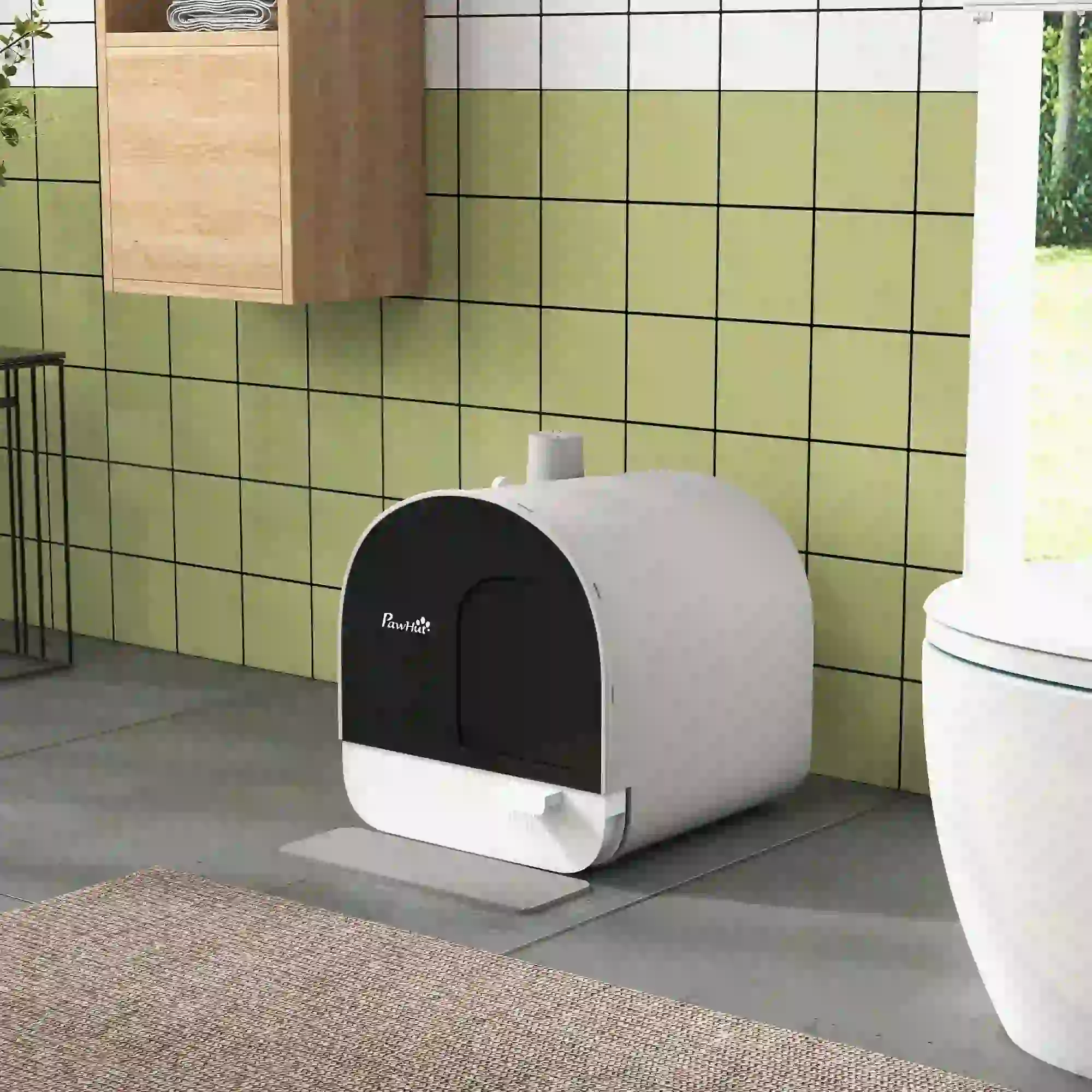 Cat Litter Box with Lid, Removable Tray, Scoop, Filter, Light Grey - Image 8