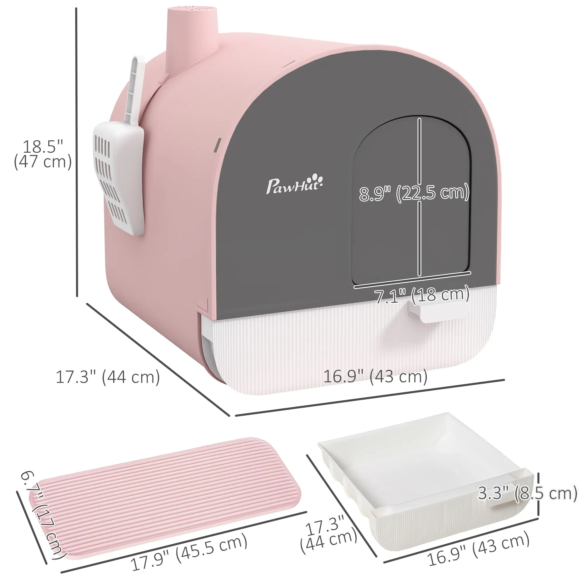Cat Litter Box with Lid, Removable Tray, Scoop, Filter, Pink - Image 3