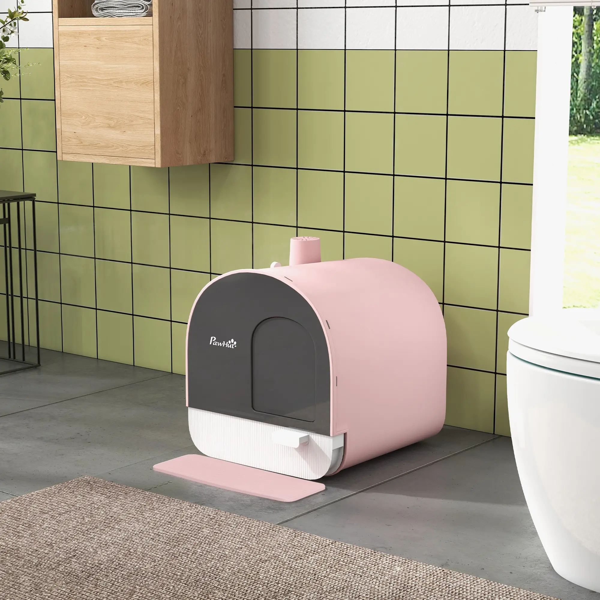 Cat Litter Box with Lid, Removable Tray, Scoop, Filter, Pink - Image 8