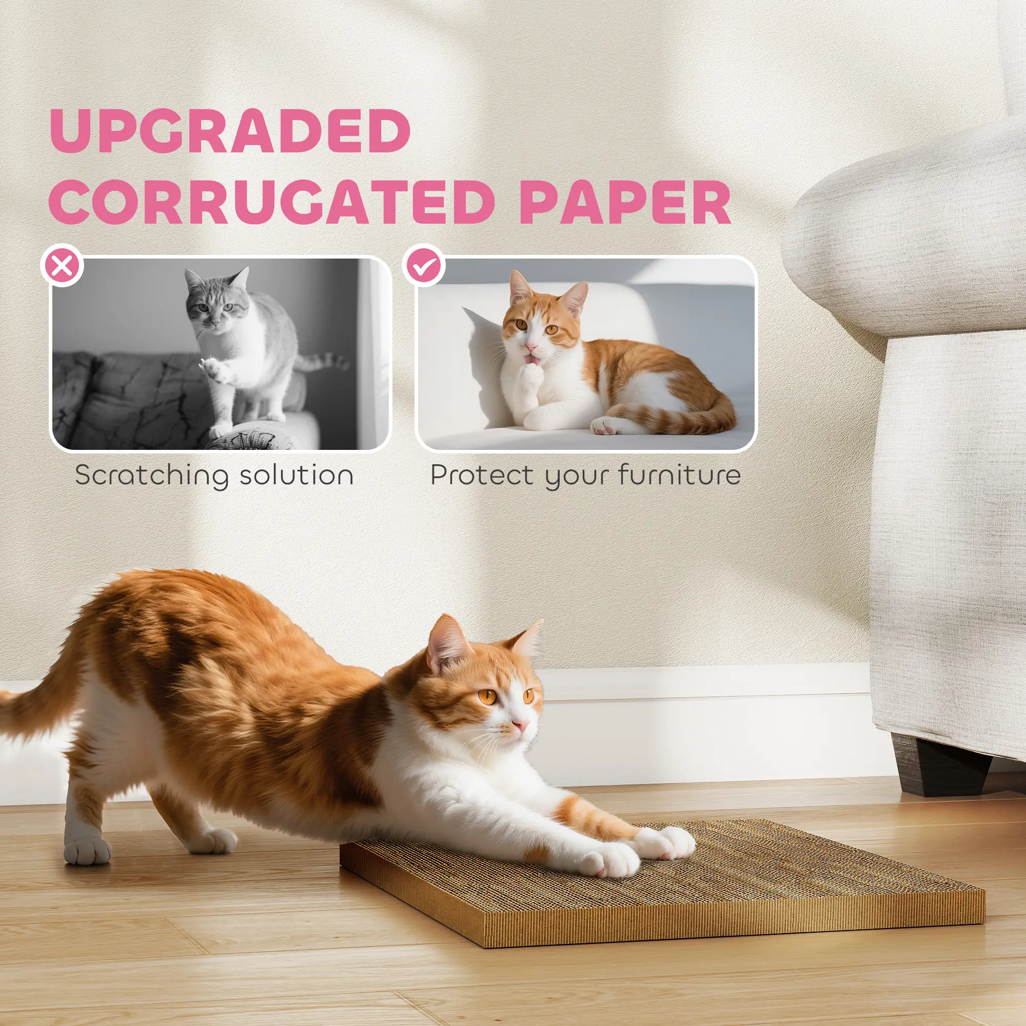 Cat Scratcher House, 2-in-1 Cardboard Scratching Pad with Door, Pink - Image 5