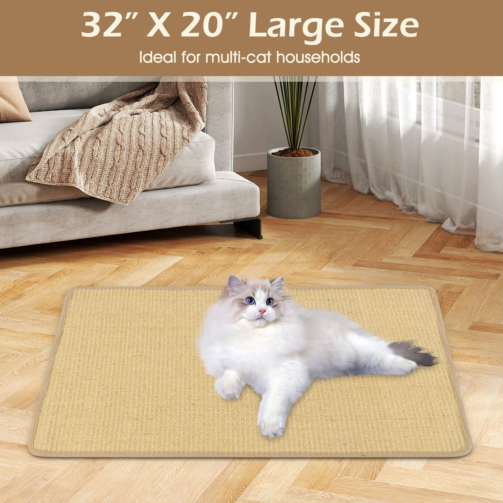 Cat Scratcher Mat Set, 32 x 20 Inch, Natural Sisal Pads - Image 7