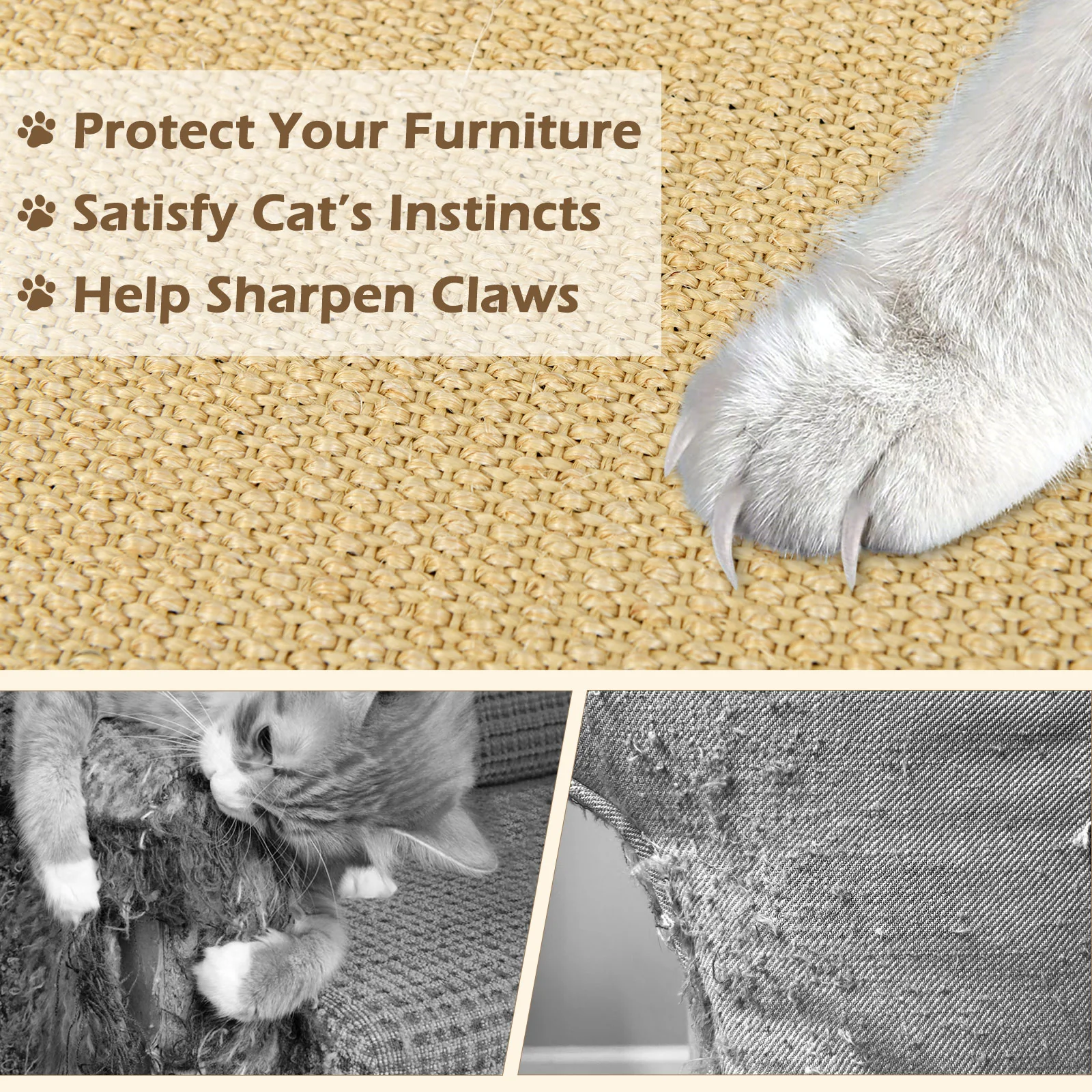 Cat Scratcher Mat Set, 32 x 20 Inch, Natural Sisal Pads - Image 9