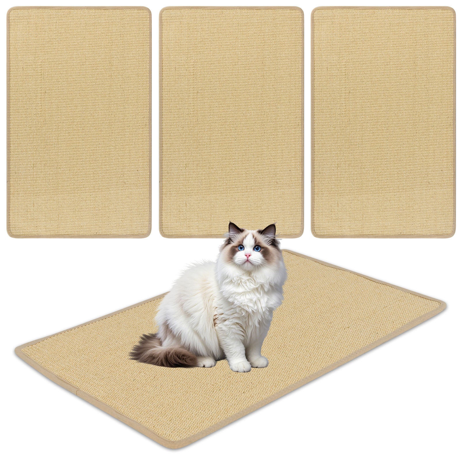 Cat Scratcher Mat Set, 4 Pieces, 32 x 20 Inch, Natural