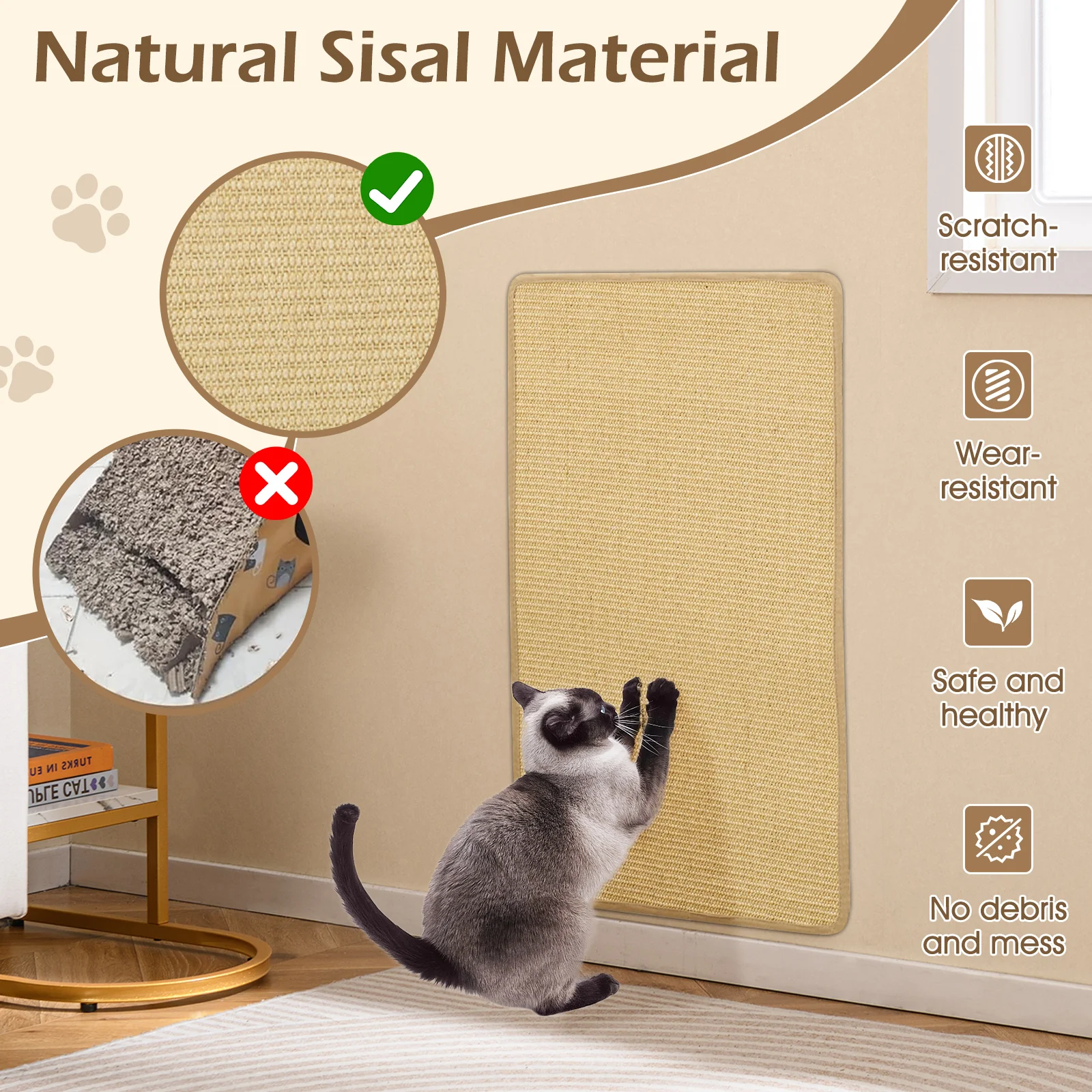 Cat Scratcher Mat Set, 4 Pieces, 32 x 20 Inch, Natural - Image 8