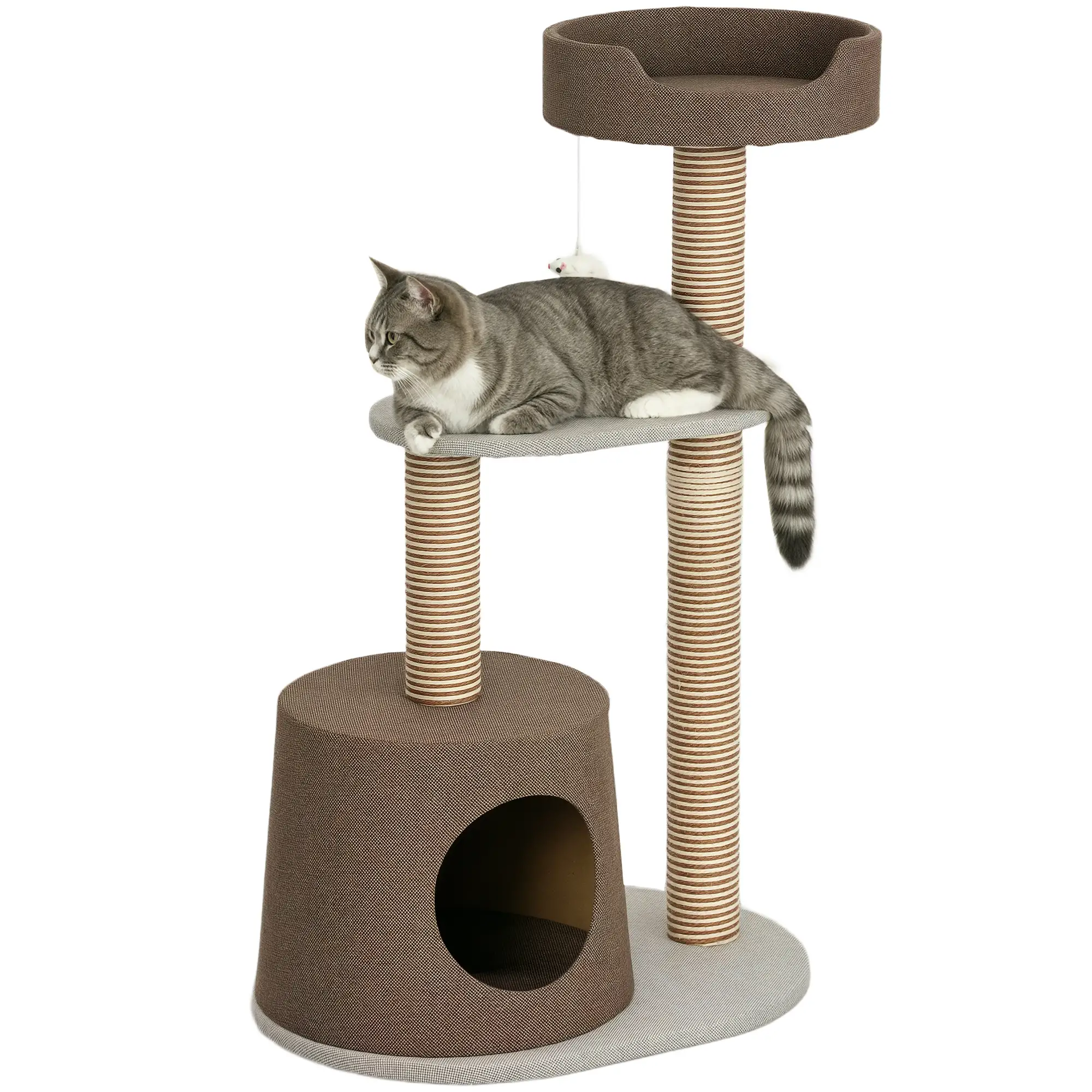 Cat Scratching Tree Post, Climbing Furniture with Toy, Brown