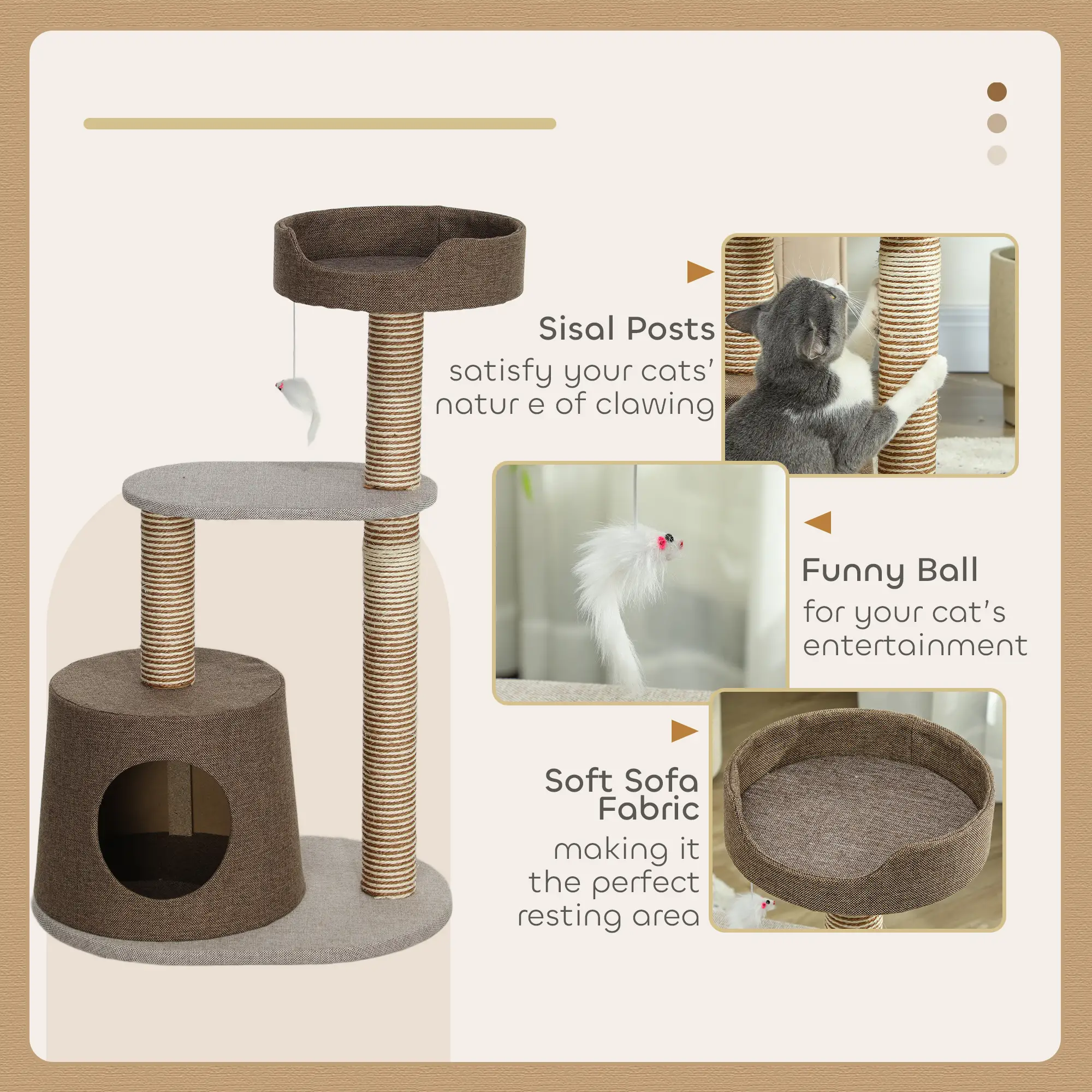 Cat Scratching Tree Post, Climbing Furniture with Toy, Brown - Image 5