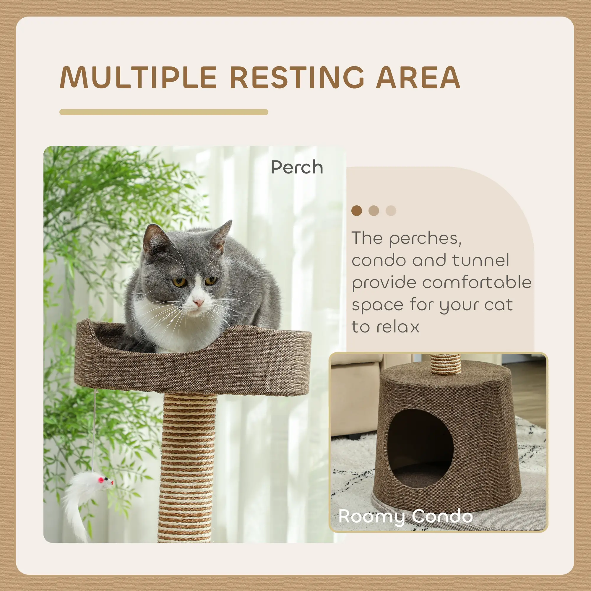 Cat Scratching Tree Post, Climbing Furniture with Toy, Brown - Image 6