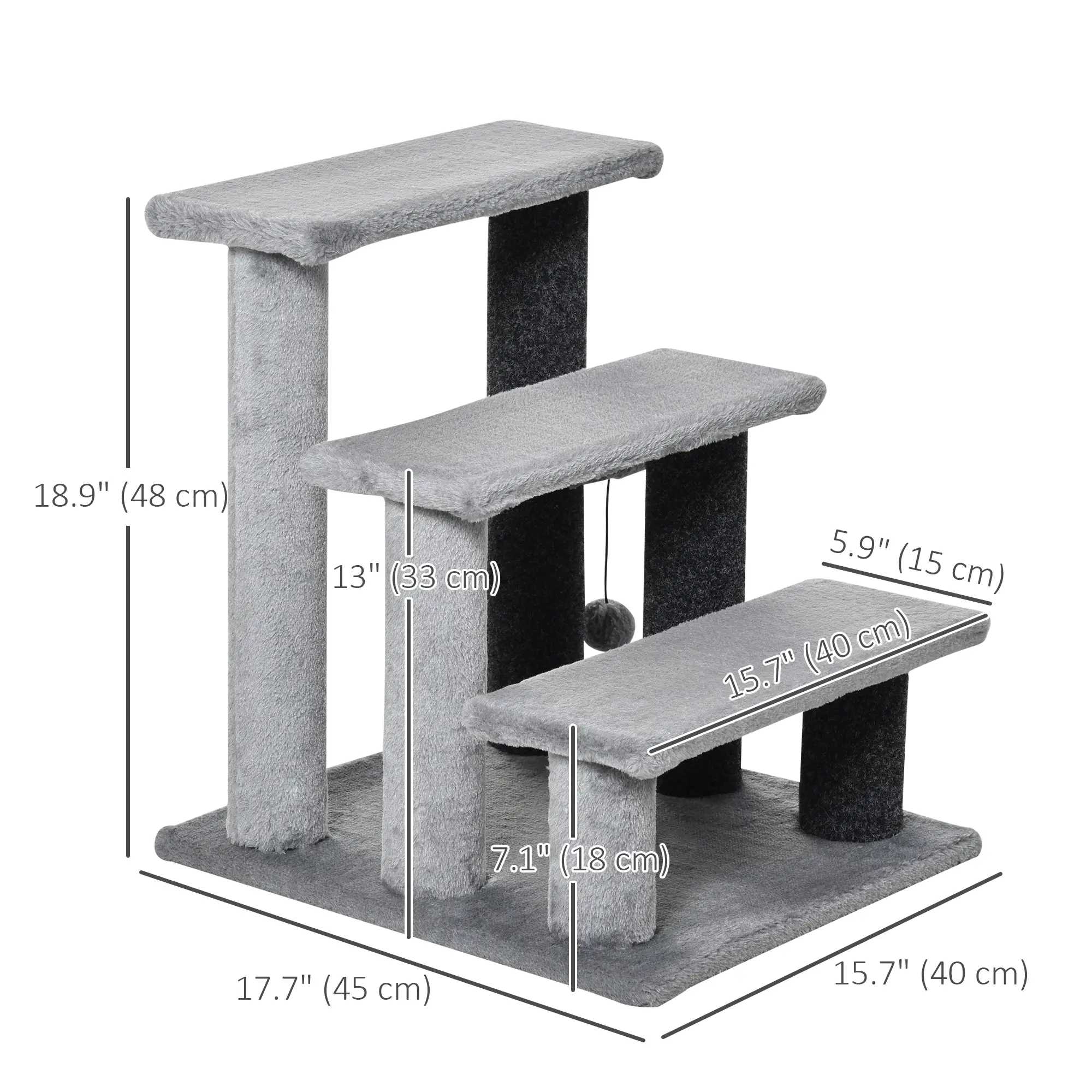 Cat Stairs, 3 Steps, Small Cat Tree with Scratching Post, 17.5" x 15.5" x 19" - Image 3
