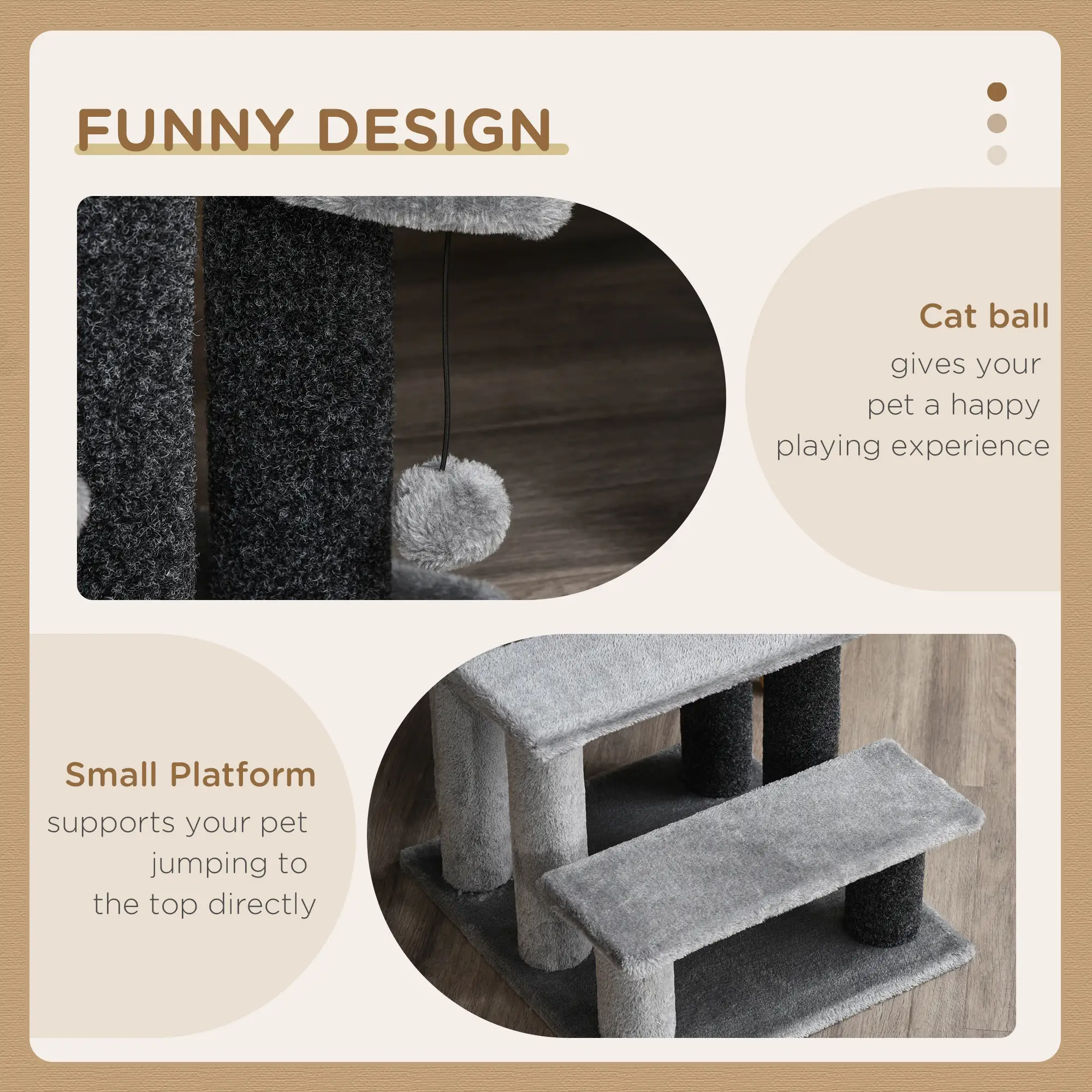Cat Stairs, 3 Steps, Small Cat Tree with Scratching Post, 17.5" x 15.5" x 19" - Image 5
