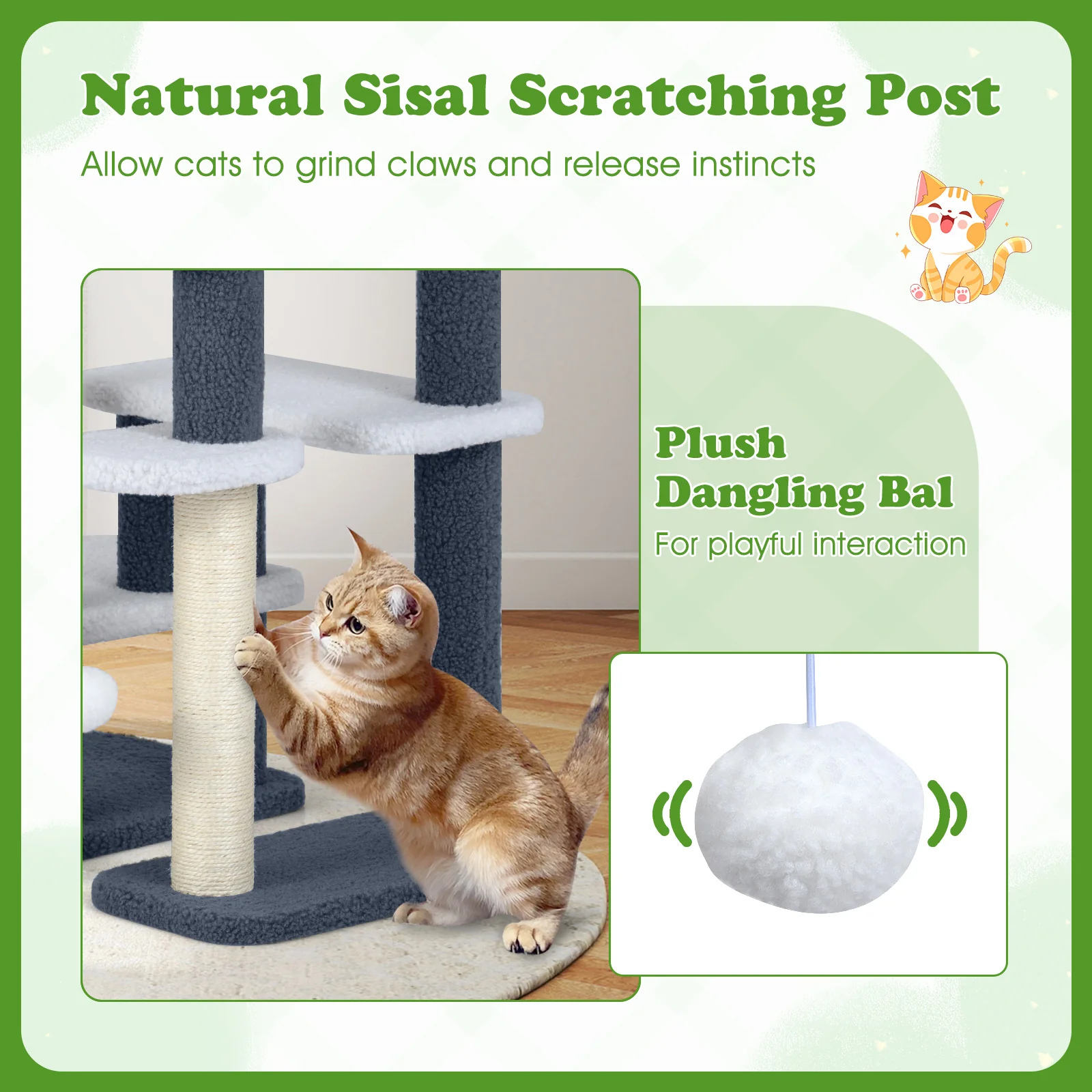 Cat Stairs Tree Tower, Scratching Posts, Hanging Toy Ball, Gray - Image 10