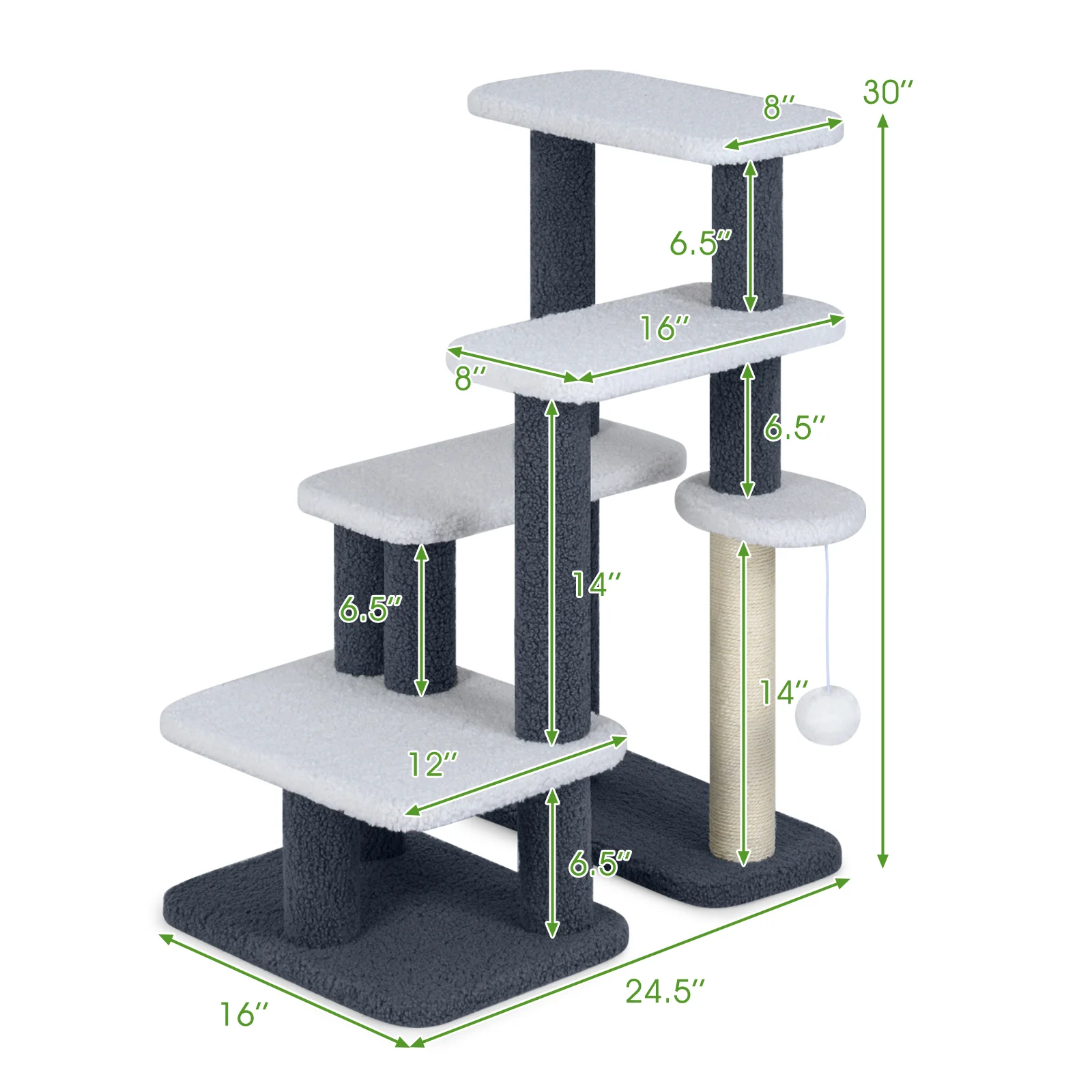 Cat Stairs Tree Tower, Scratching Posts, Hanging Toy Ball, Gray - Image 6