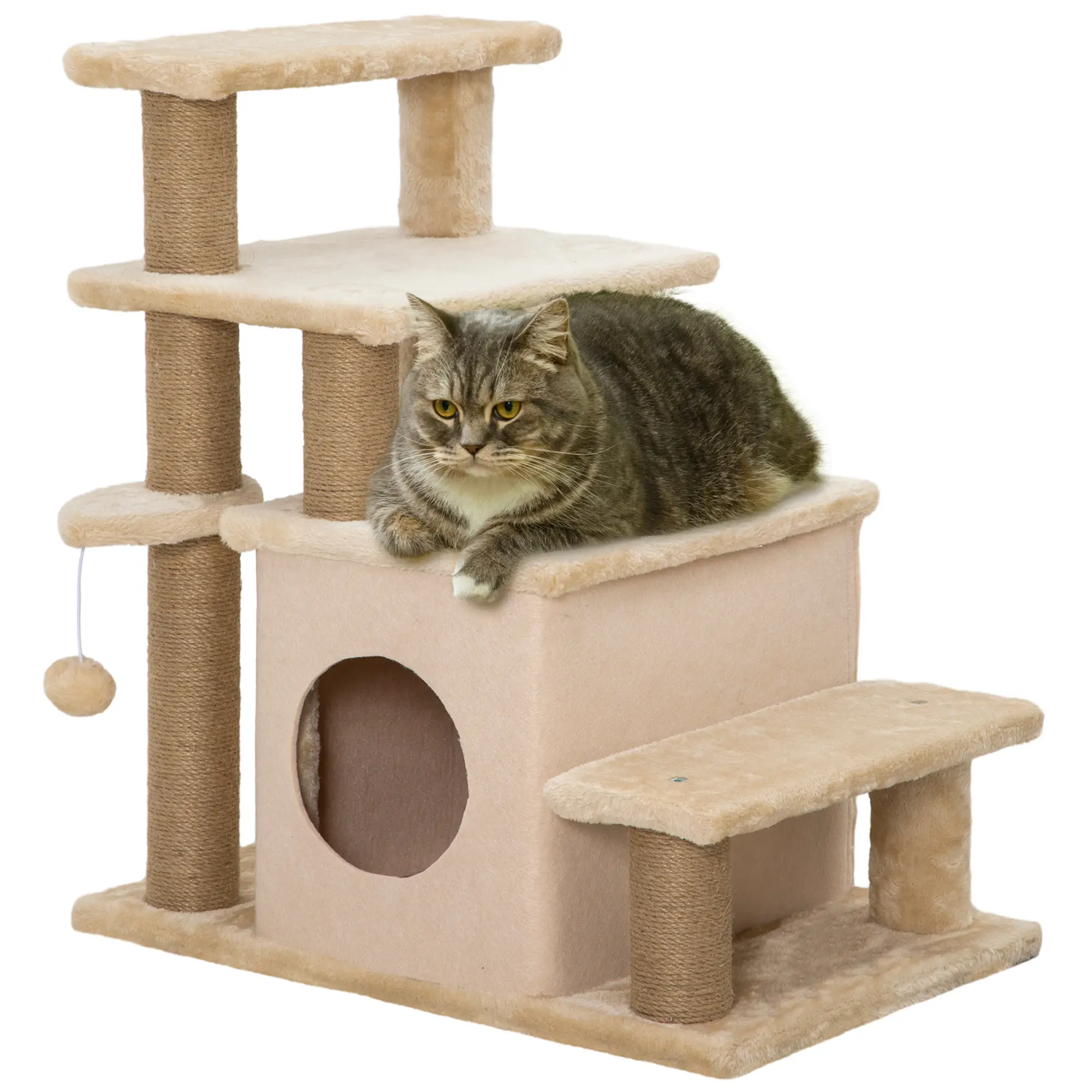 Cat Stairs with Scratching Posts, 23.6" x 15.7" x 26", Beige - Image 11