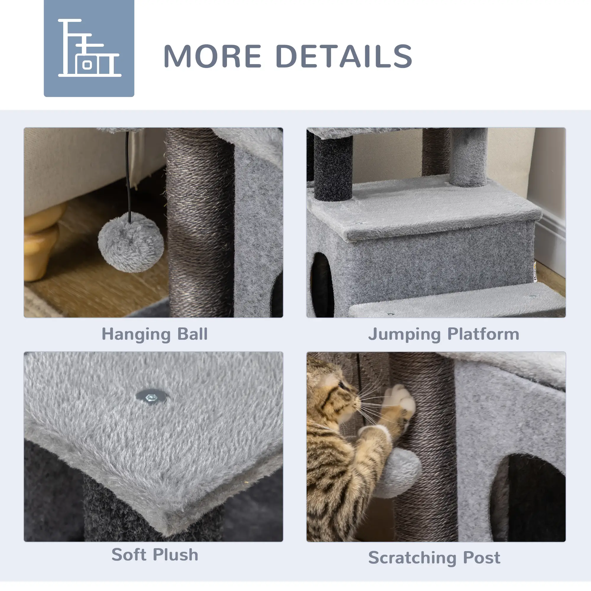 Cat Stairs with Scratching Posts, 23.6" x 15.7" x 26", Grey - Image 6