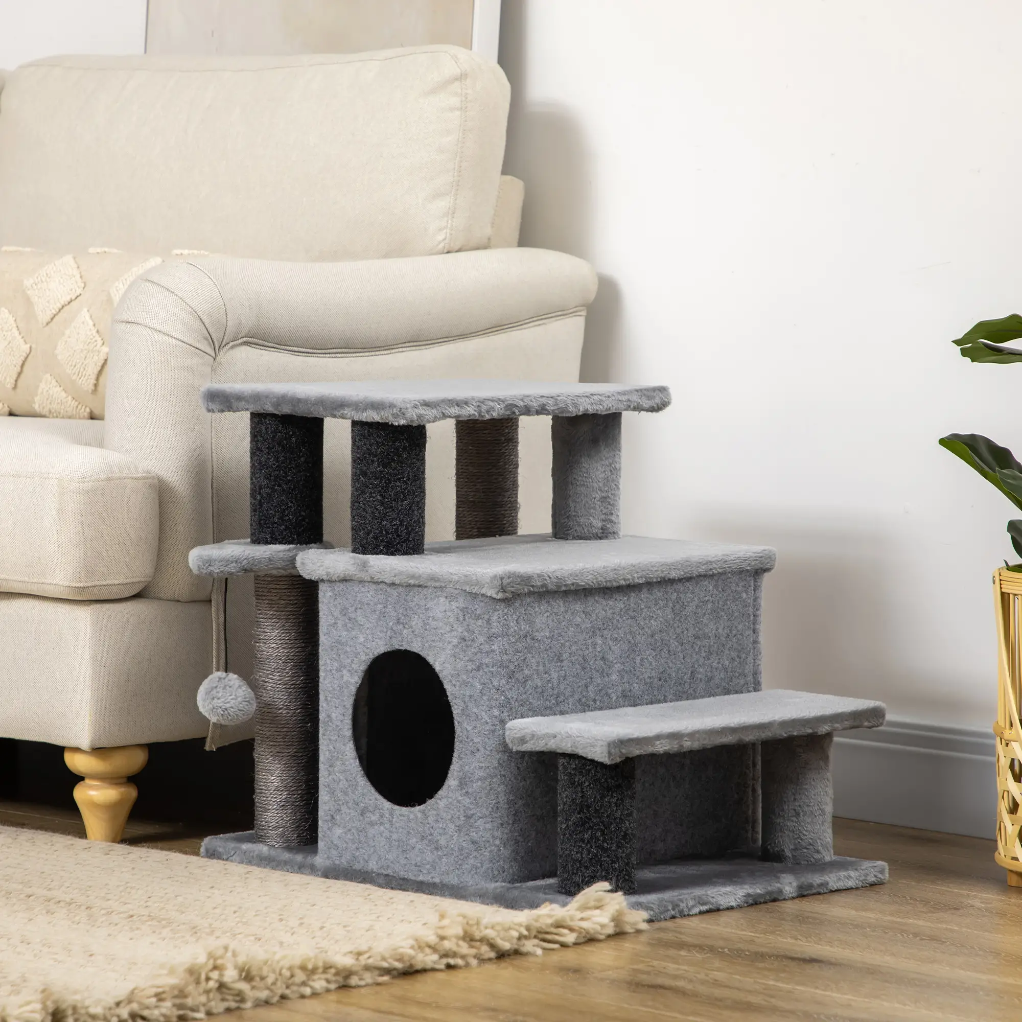 Cat Stairs with Scratching Posts, 23.6" x 15.7" x 26", Grey - Image 8
