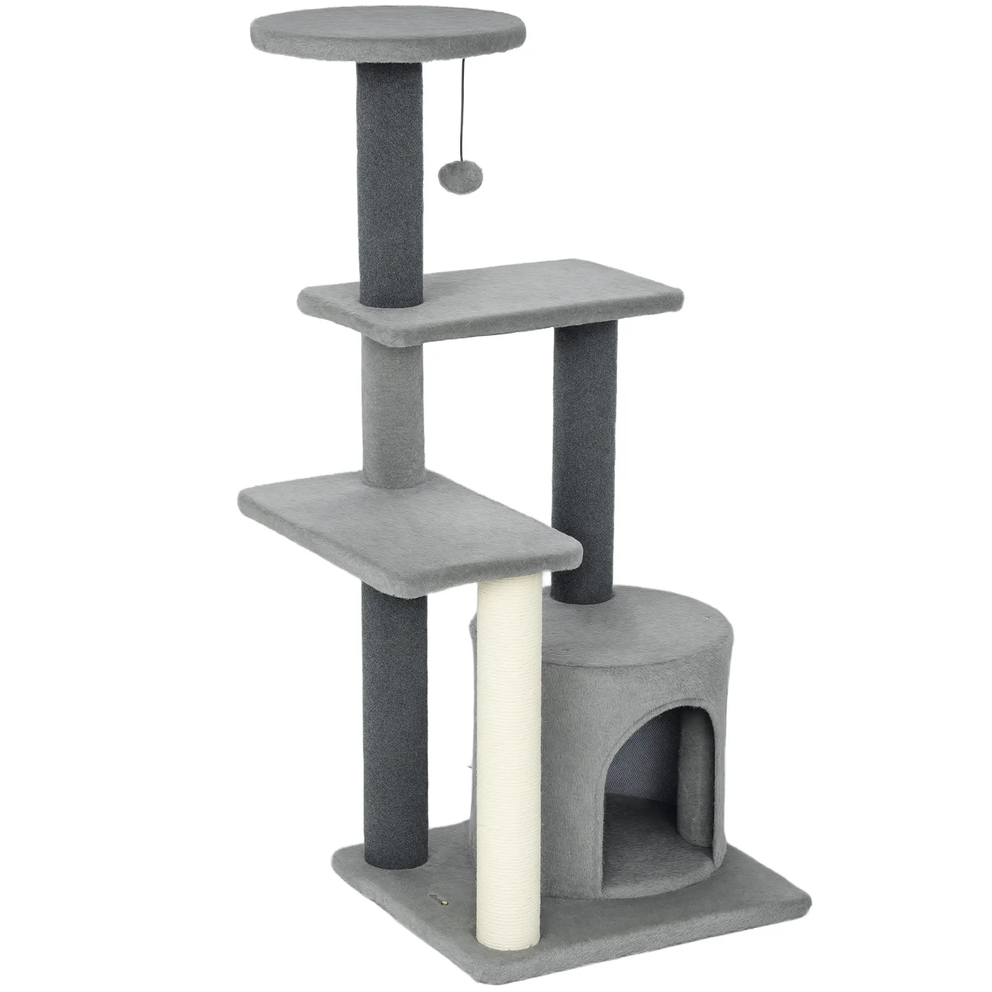 Cat Tree Tower, Multi-Level, Sisal Scratching Post, Large 41"H, Grey