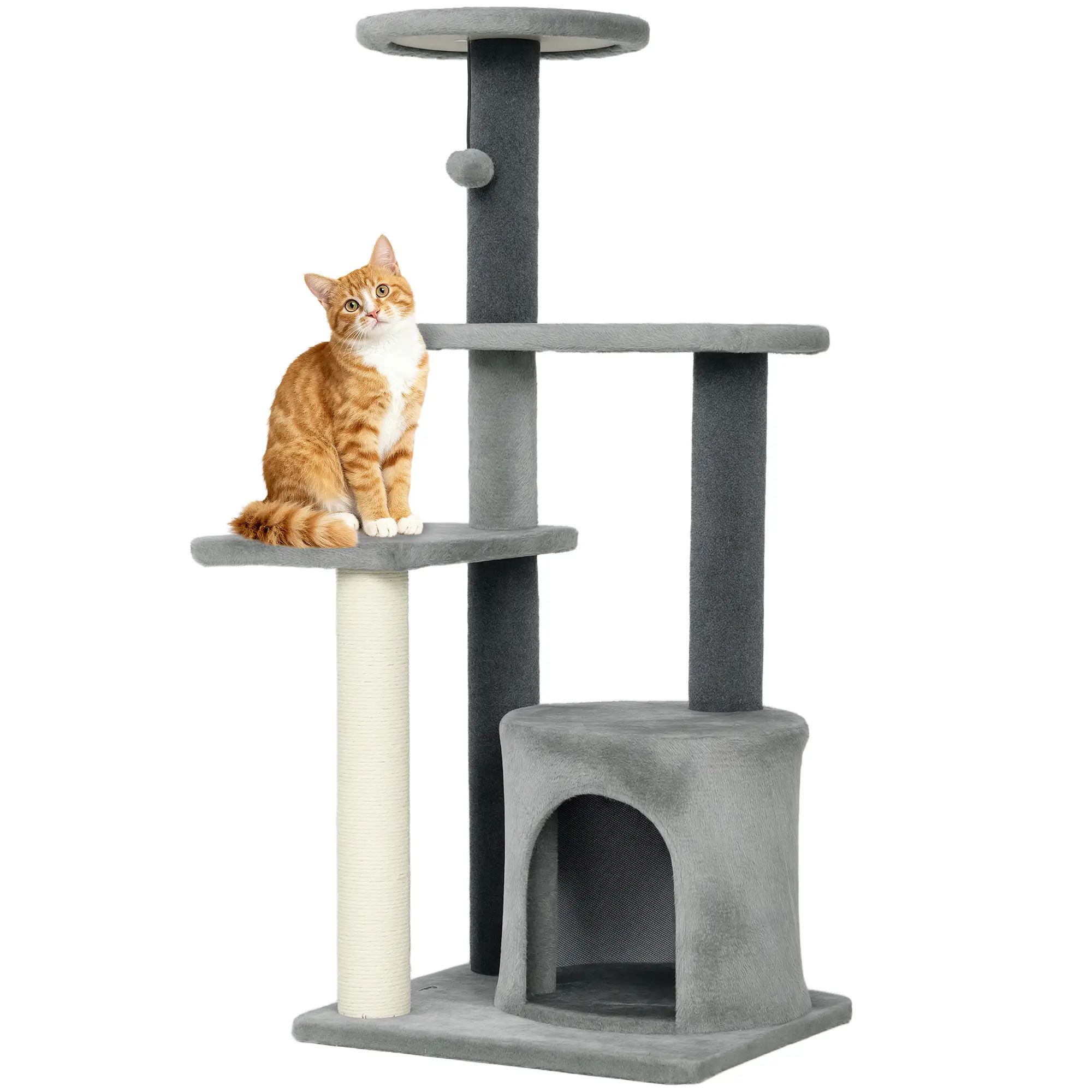 Cat Tree Tower, Multi-Level, Sisal Scratching Post, Large 41"H, Grey - Image 11