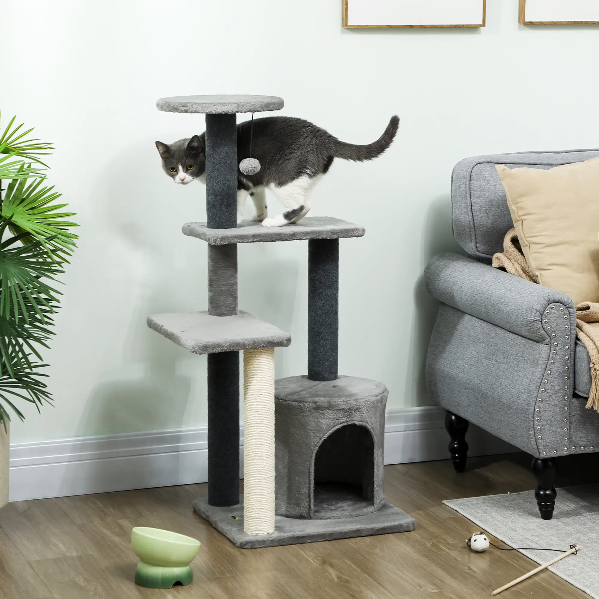 Cat Tree Tower, Multi-Level, Sisal Scratching Post, Large 41"H, Grey - Image 2