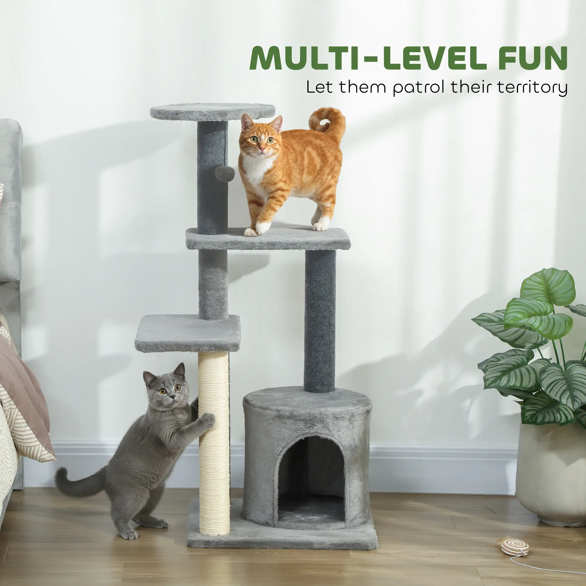 Cat Tree Tower, Multi-Level, Sisal Scratching Post, Large 41"H, Grey - Image 4