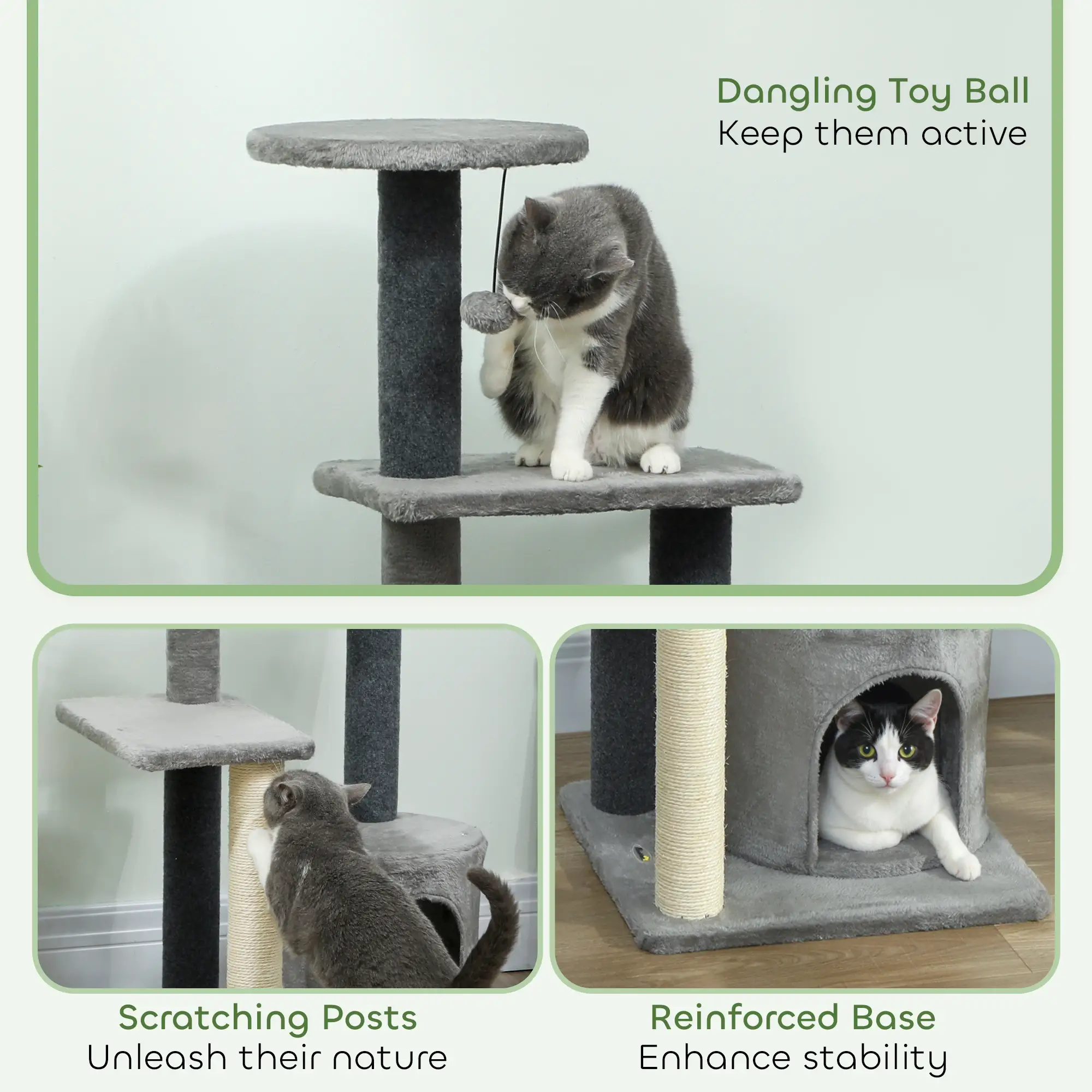 Cat Tree Tower, Multi-Level, Sisal Scratching Post, Large 41"H, Grey - Image 6