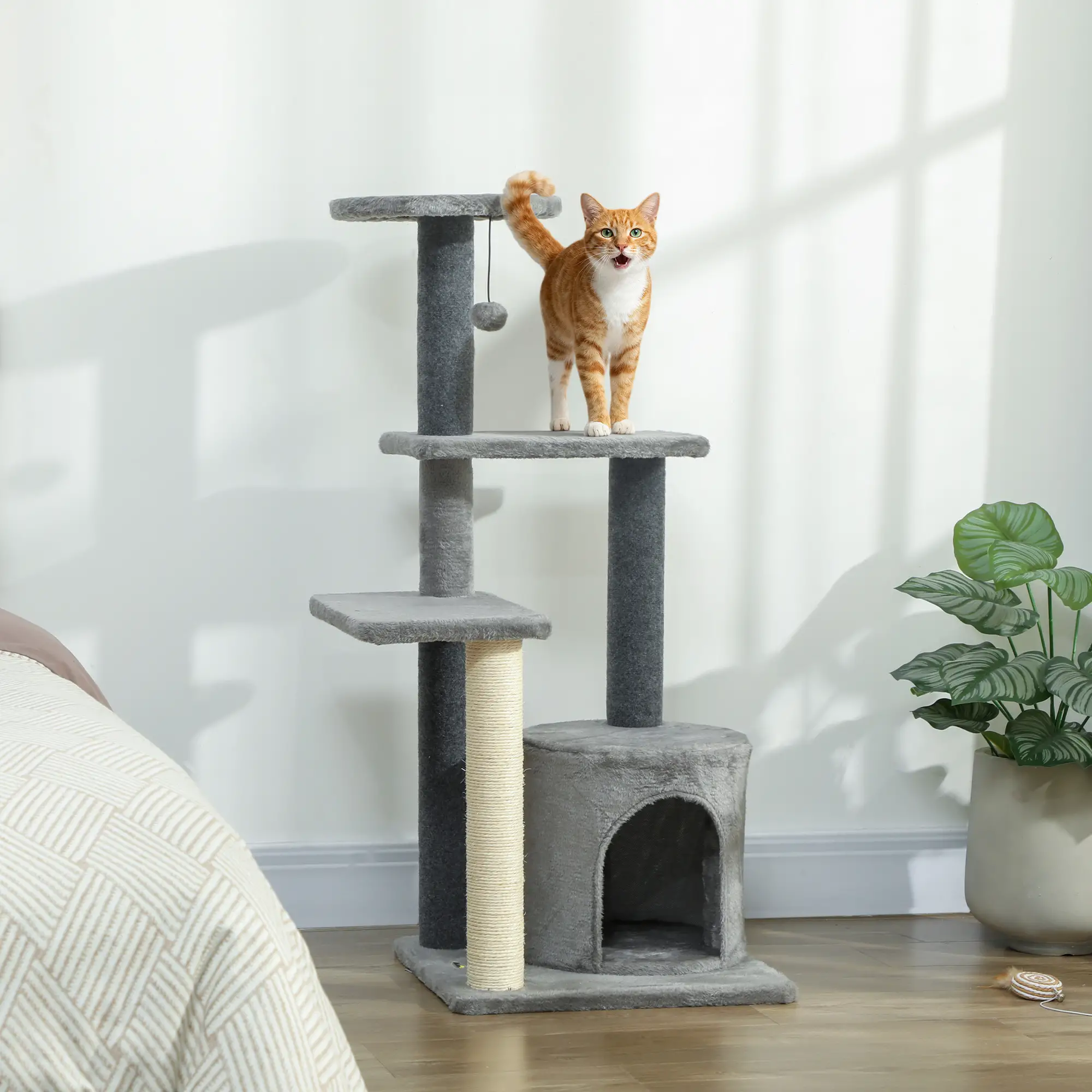 Cat Tree Tower, Multi-Level, Sisal Scratching Post, Large 41"H, Grey - Image 8