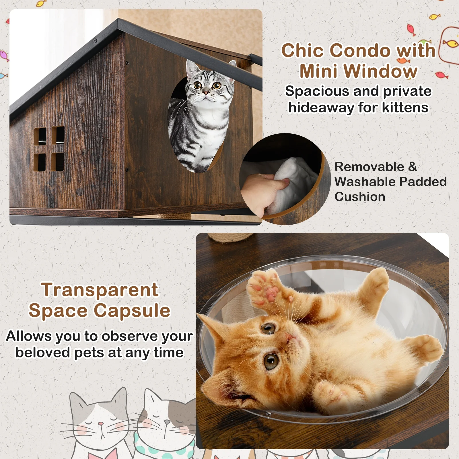 Cat Tree With Litter Box Enclosure, Multi-Level Cat Condo, Rustic Brown - Image 9