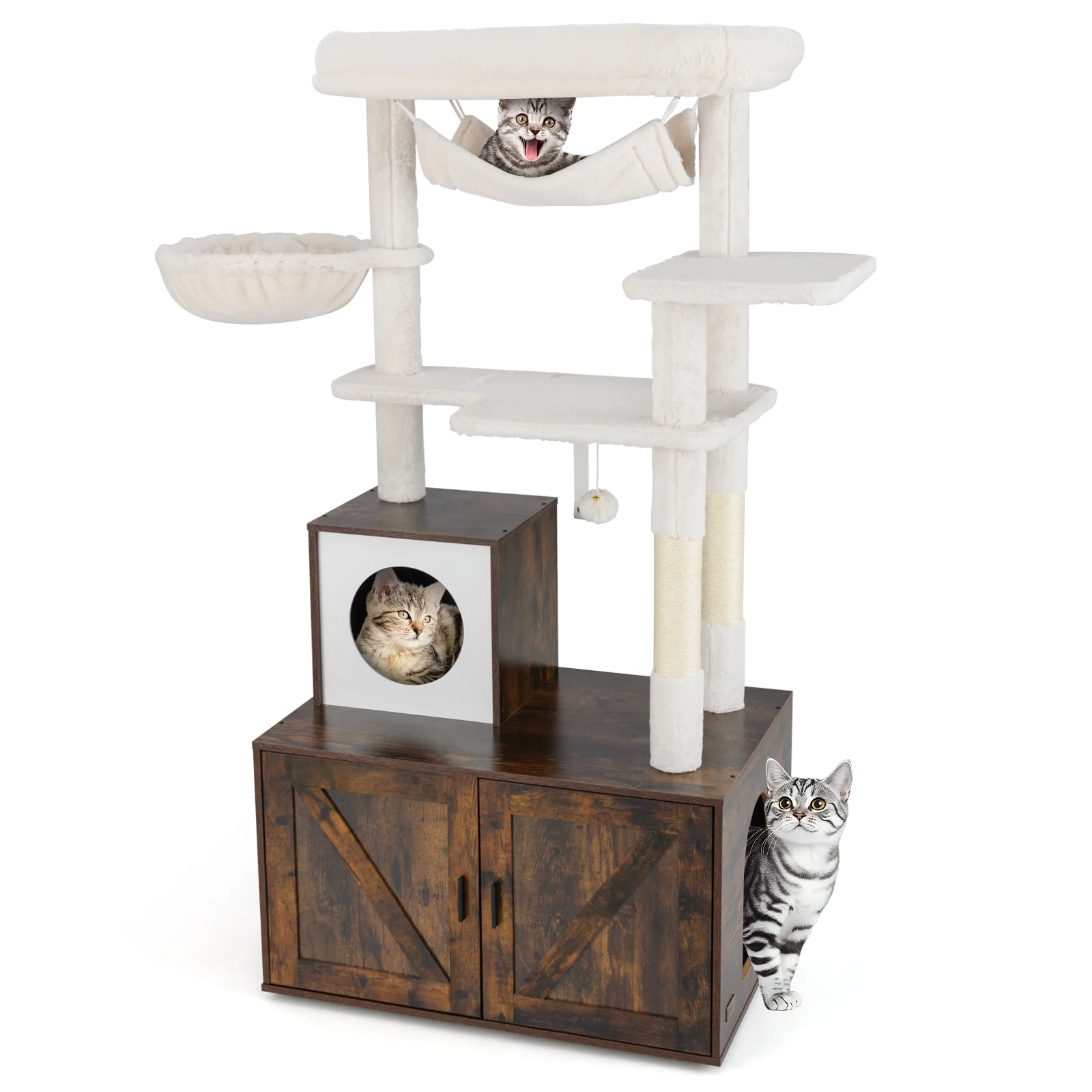 Cat Tree With Litter Box Enclosure, Rustic Brown