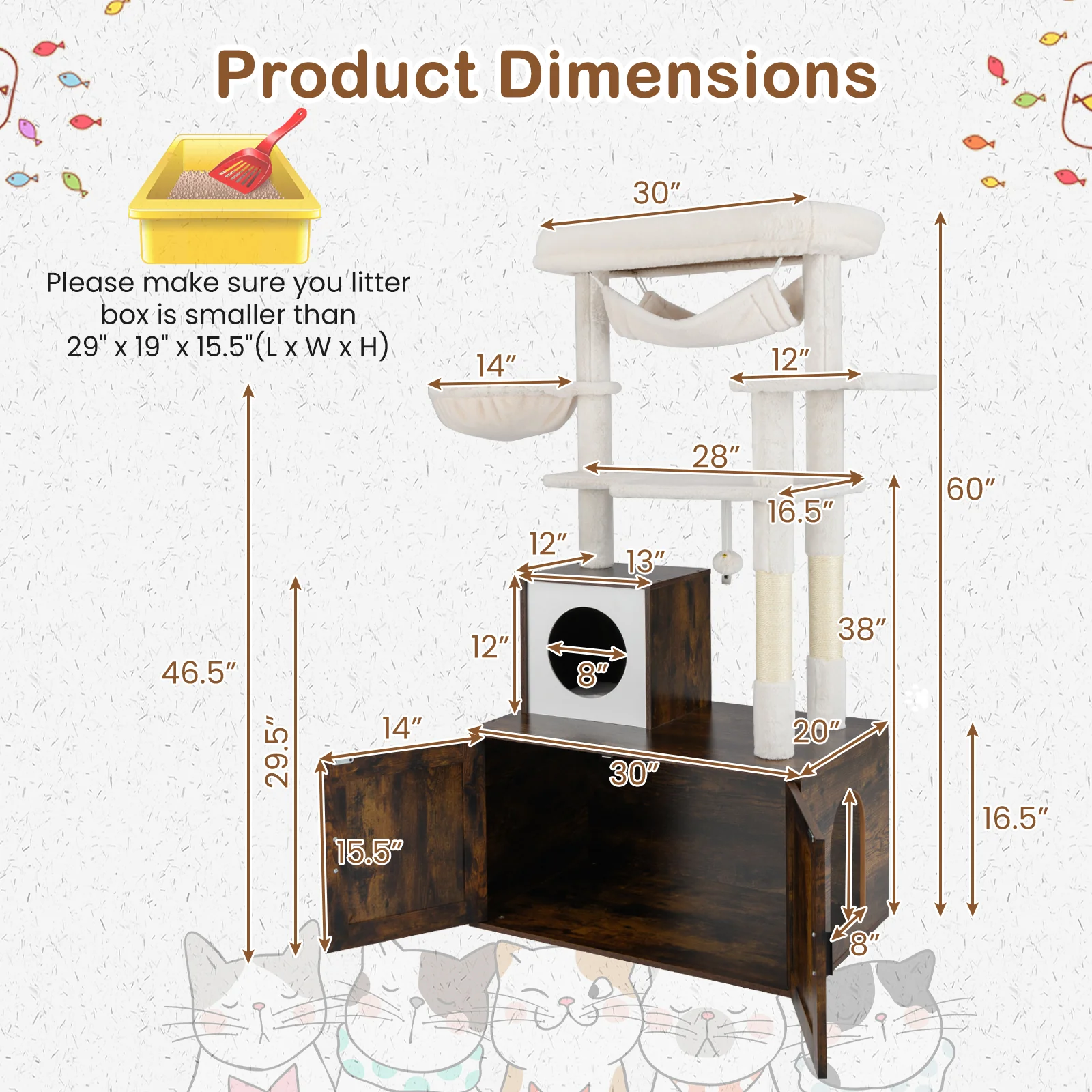 Cat Tree With Litter Box Enclosure, Rustic Brown - Image 6