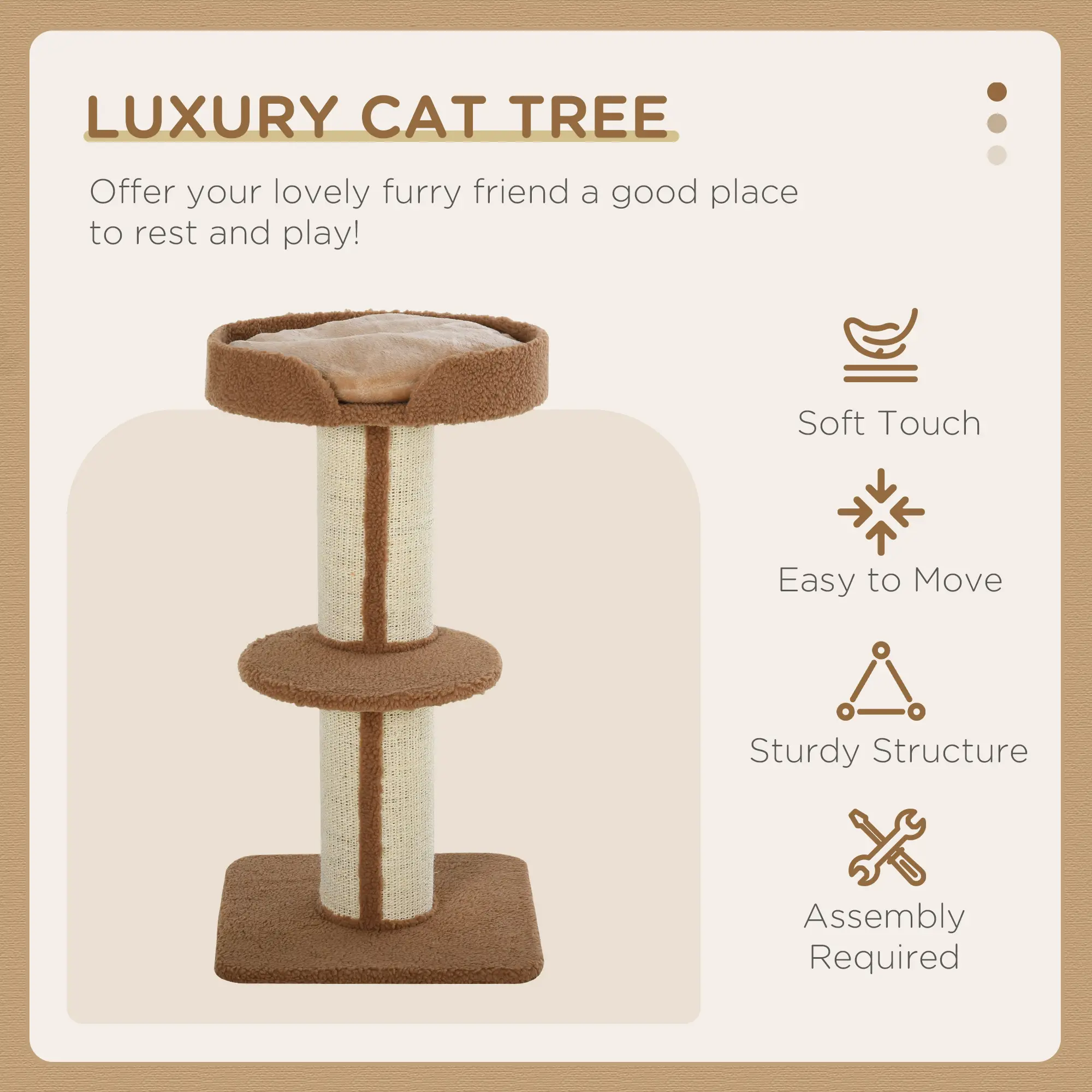 Cat Tree with Scratching Post, Bed, Cushion, Perch, 18" x 18" x 36", Brown - Image 4