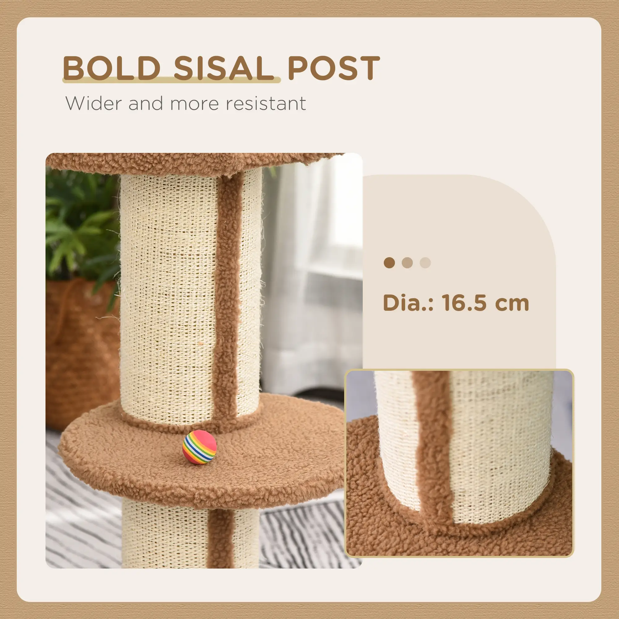 Cat Tree with Scratching Post, Bed, Cushion, Perch, 18" x 18" x 36", Brown - Image 6