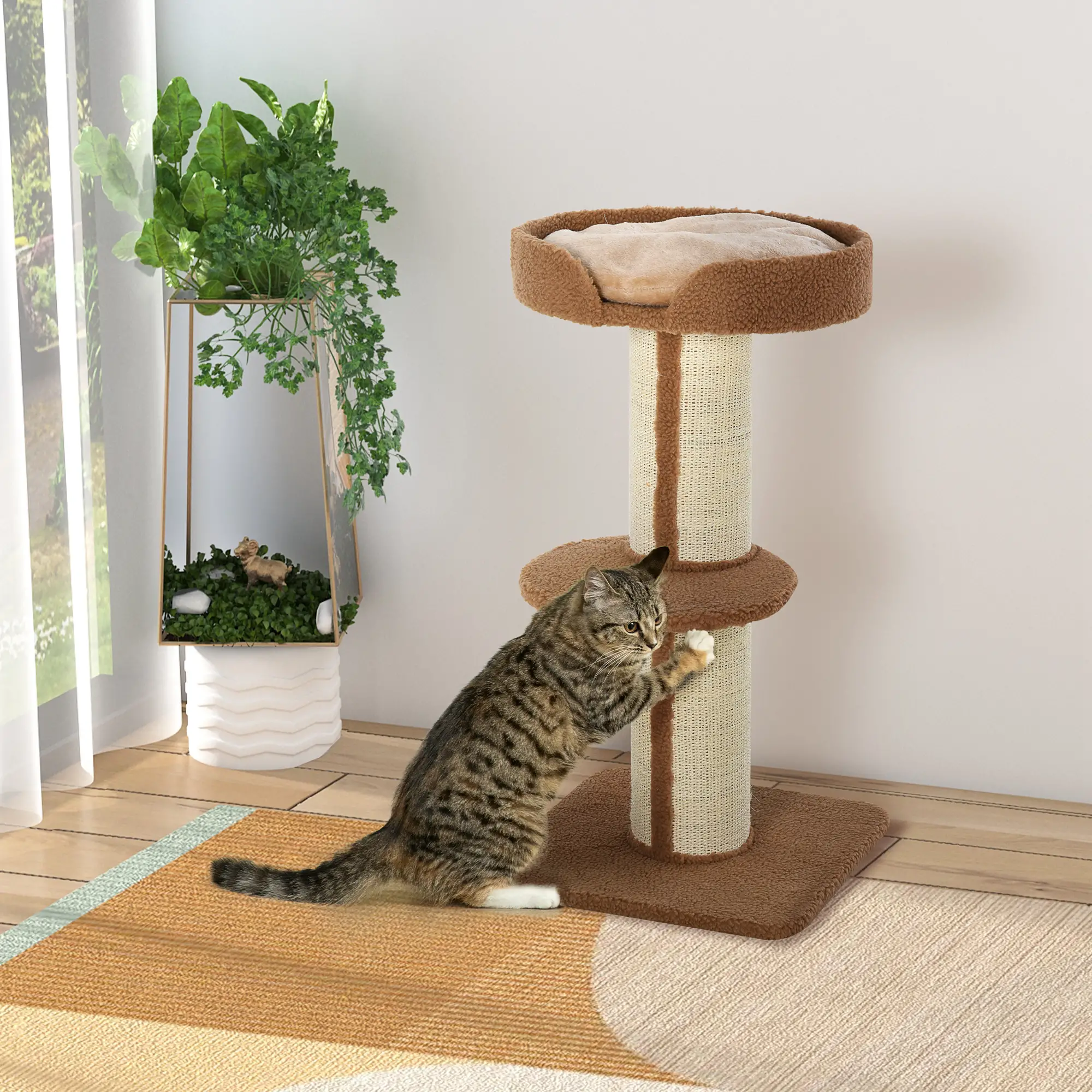 Cat Tree with Scratching Post, Bed, Cushion, Perch, 18" x 18" x 36", Brown - Image 8