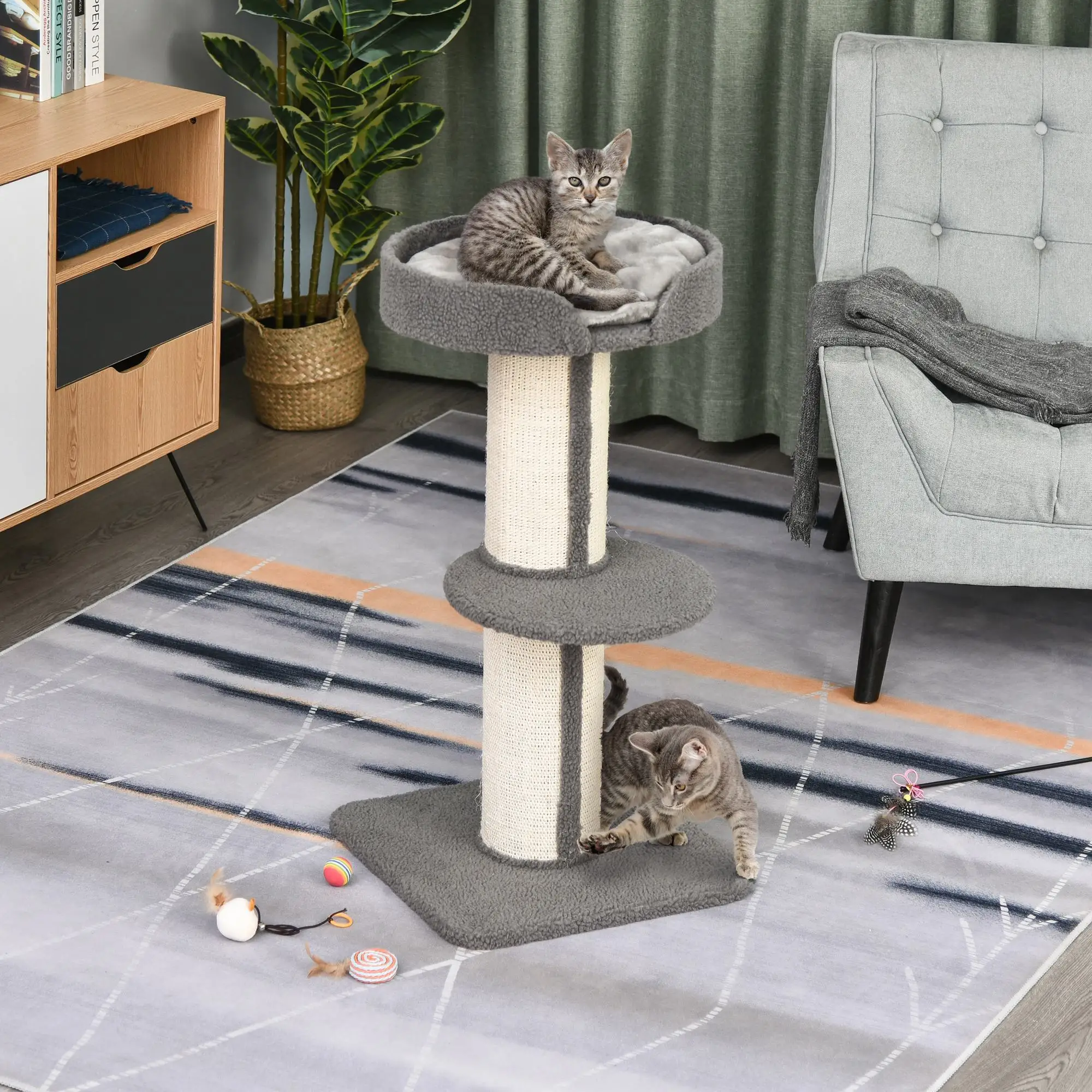 Cat Tree with Scratching Post, Bed, Cushion, Perch, 18" x 18" x 36", Grey - Image 8