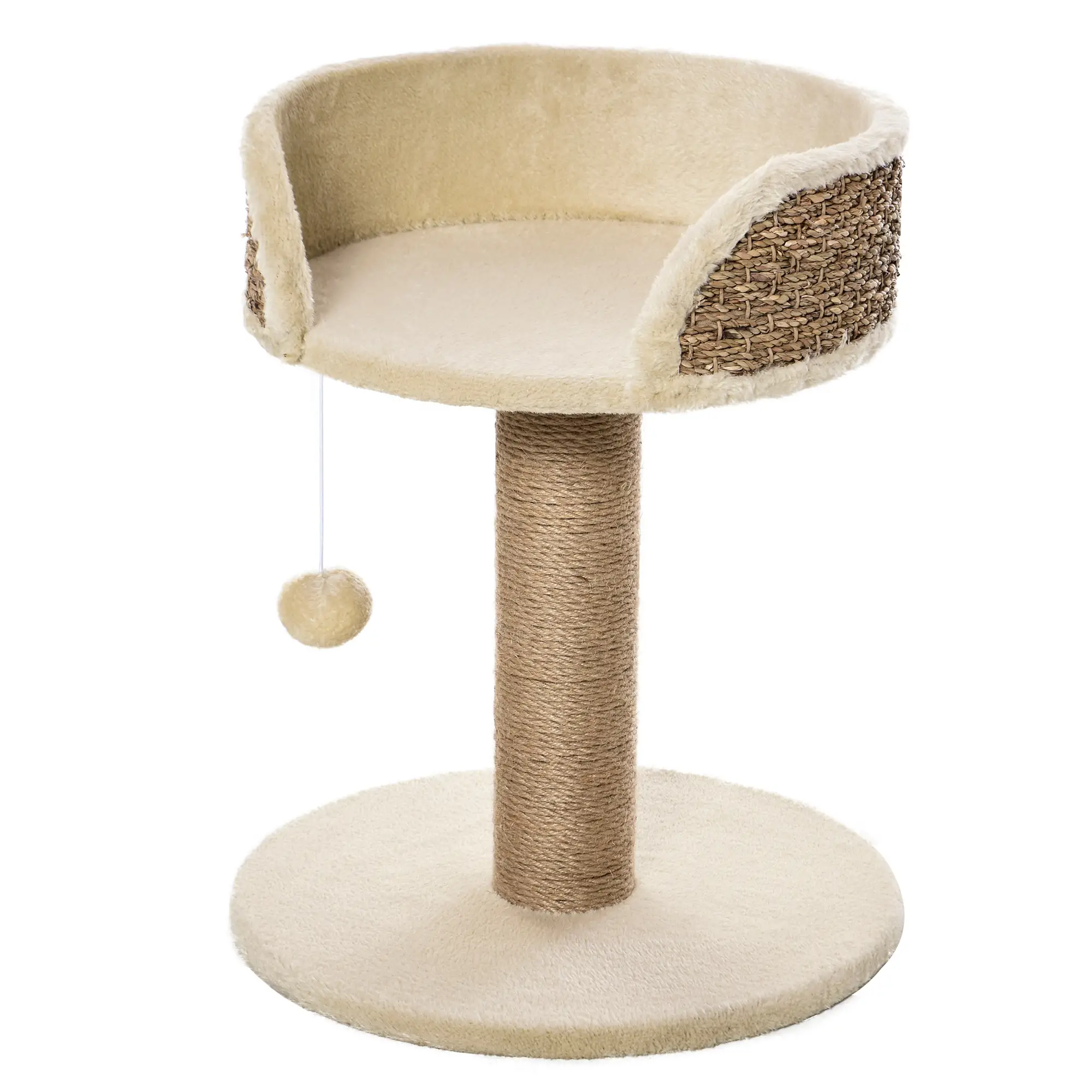 Cat Tree with Scratching Post, Toy Ball, Perch, 16" x 16" x 19", Beige