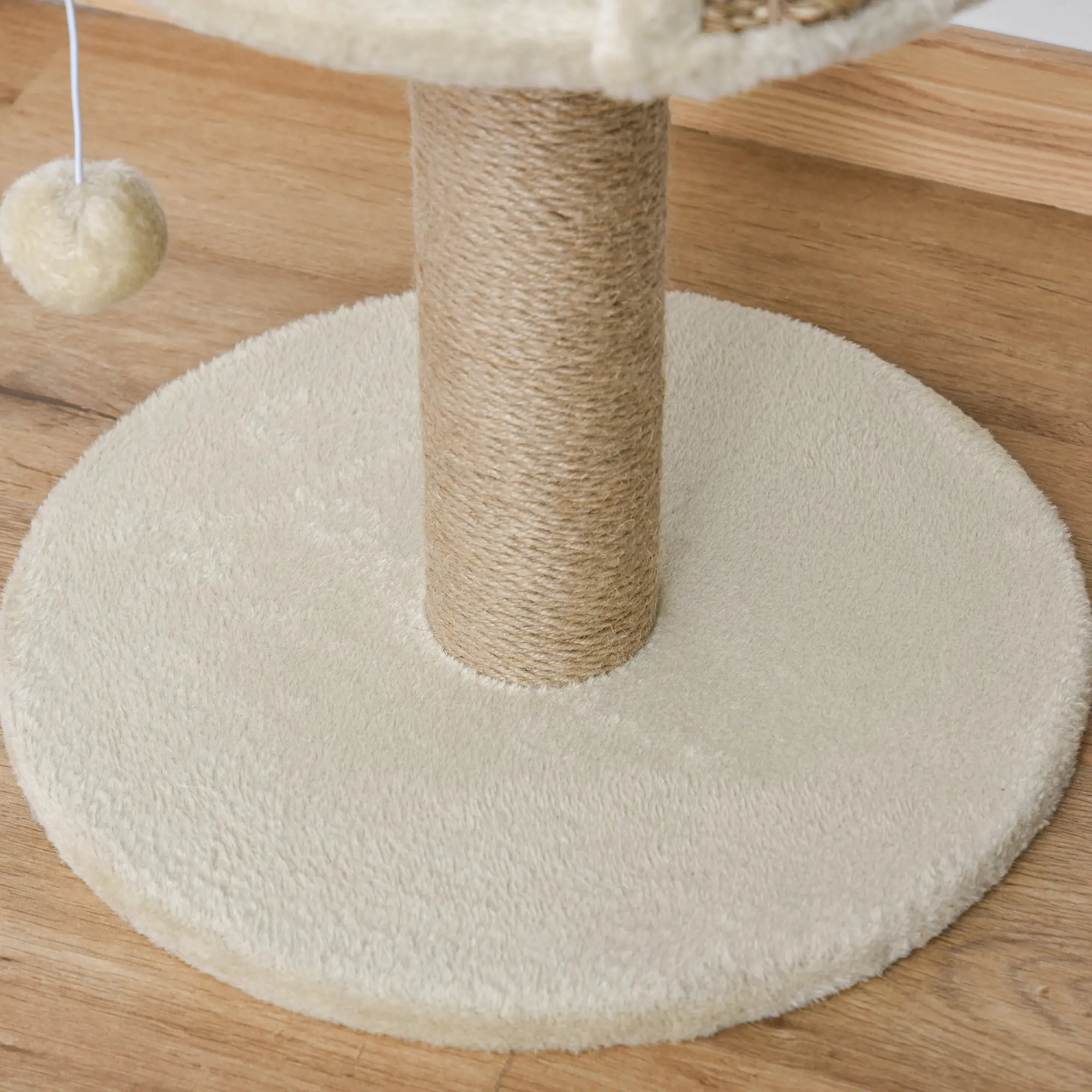Cat Tree with Scratching Post, Toy Ball, Perch, 16" x 16" x 19", Beige - Image 12
