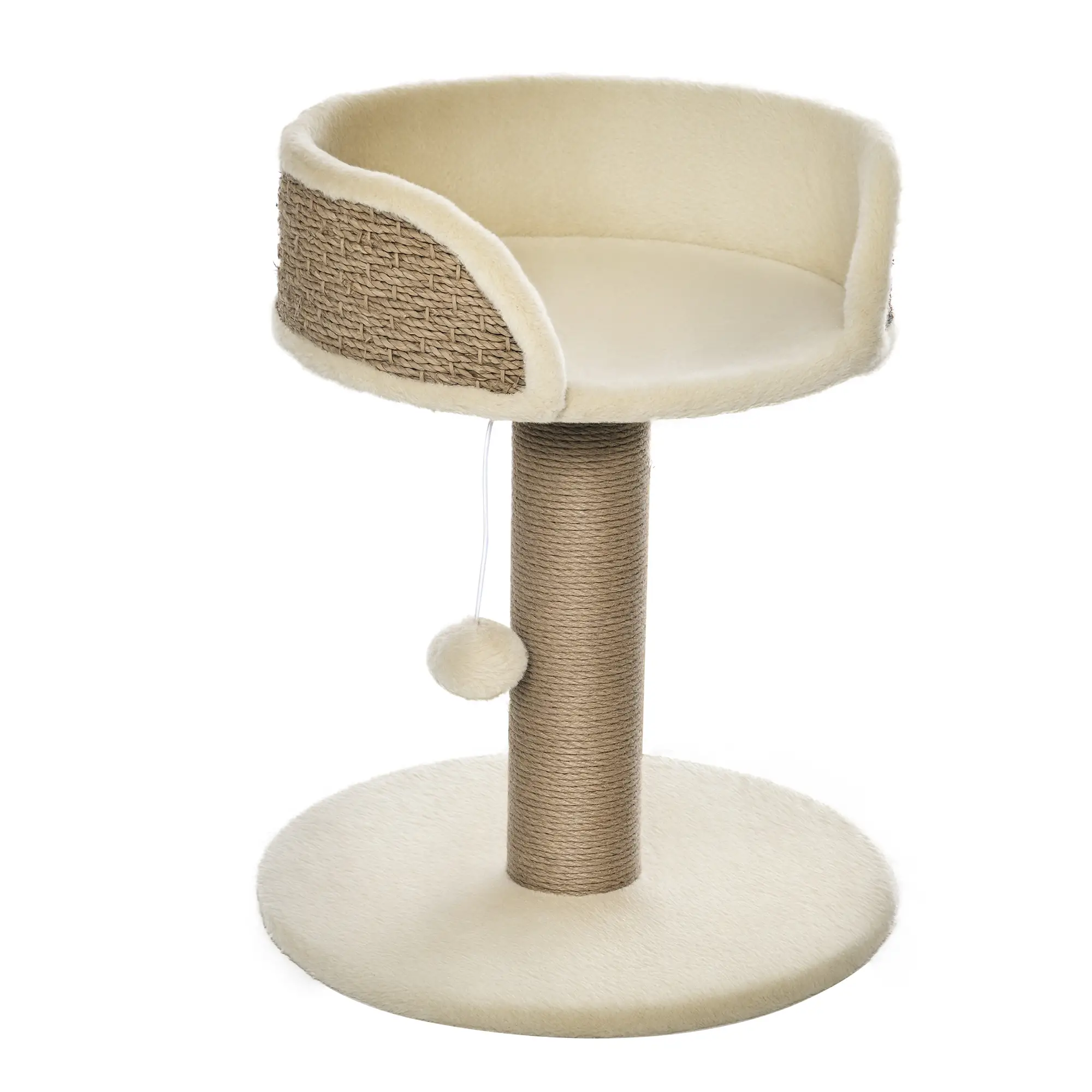 Cat Tree with Scratching Post, Toy Ball, Perch, 16" x 16" x 19", Beige - Image 13