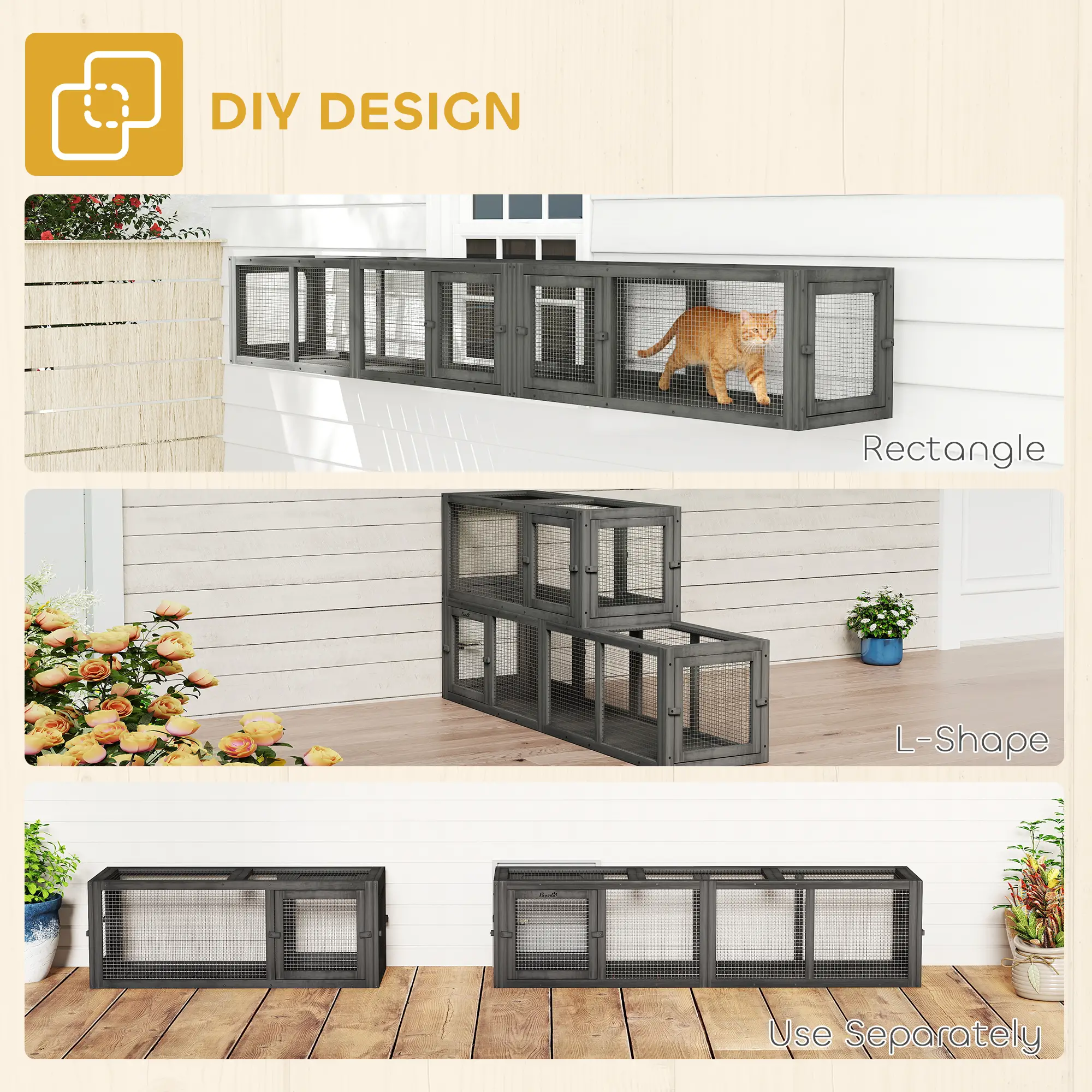 Cat Tunnel, Outdoor Enclosure, 8 Doors, 98", Dark Grey - Image 5