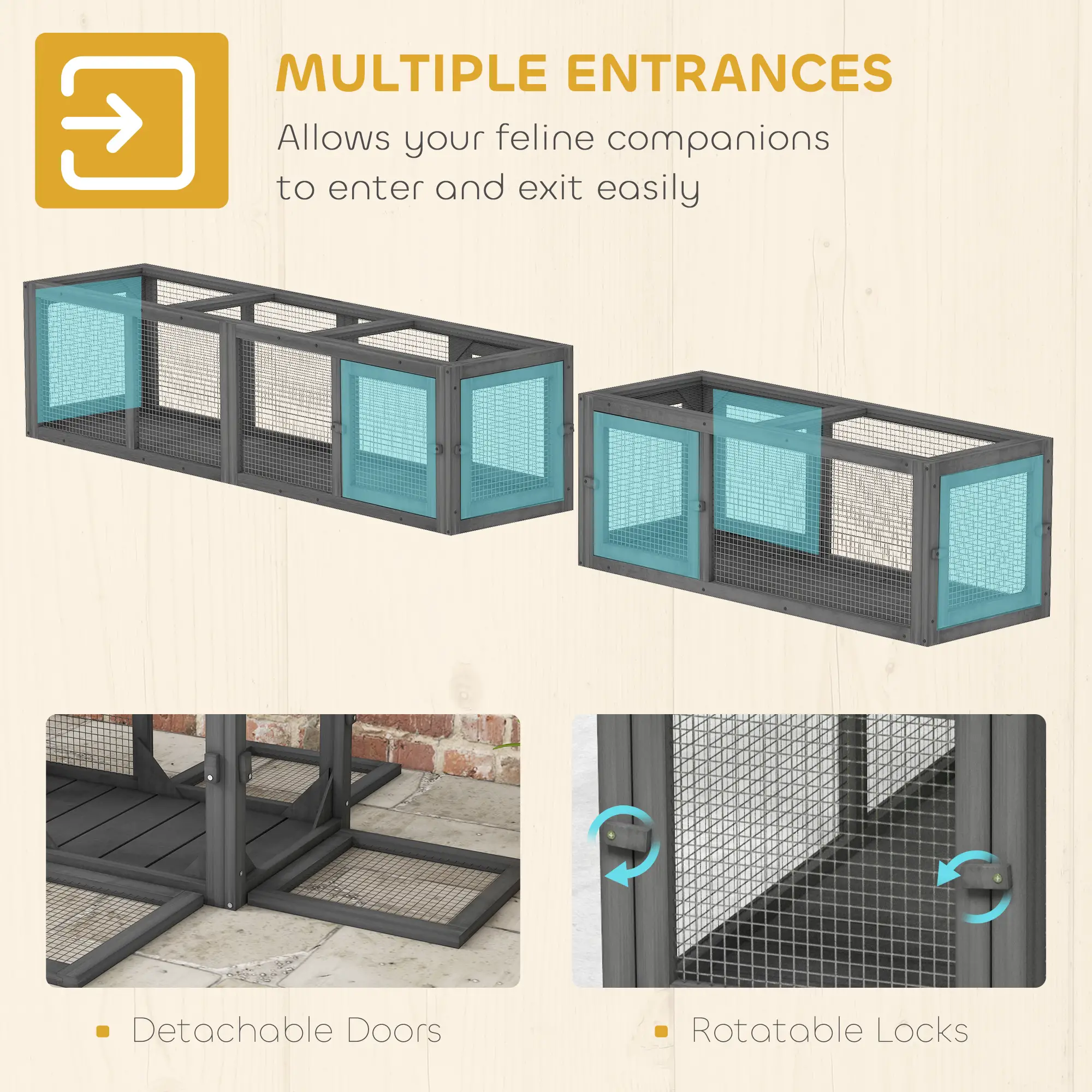 Cat Tunnel, Outdoor Enclosure, 8 Doors, 98", Dark Grey - Image 6