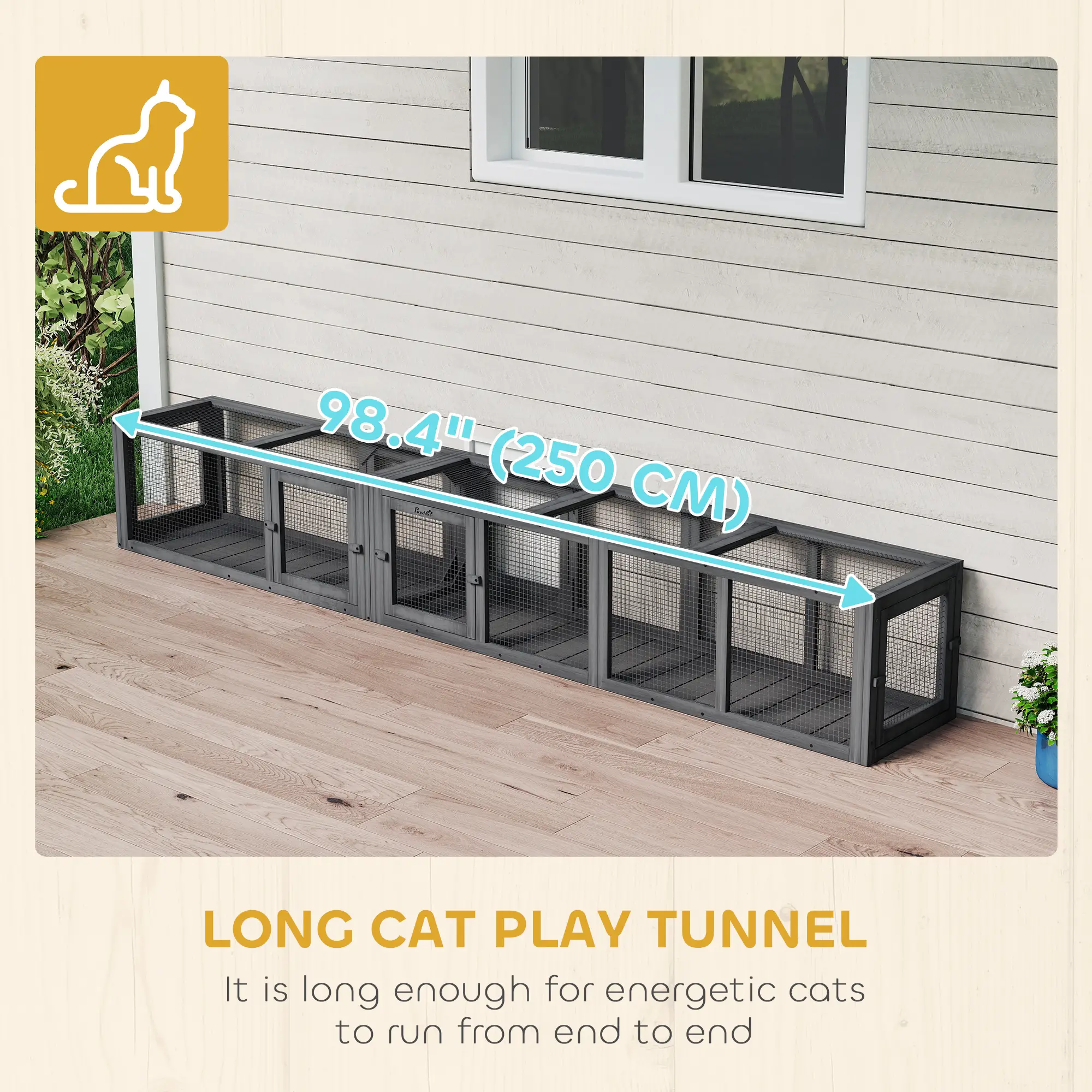 Cat Tunnel, Outdoor Enclosure, 8 Doors, 98", Dark Grey - Image 7