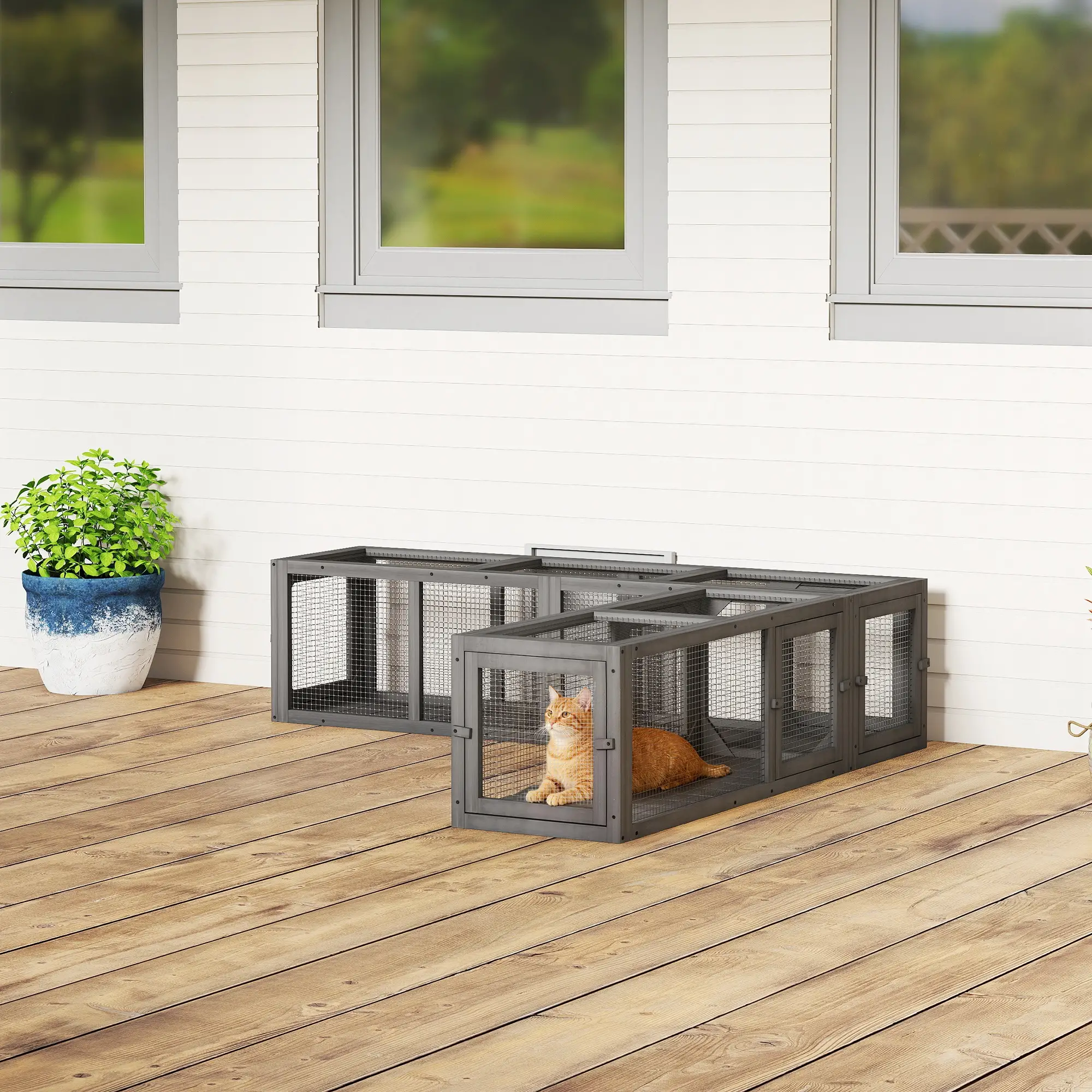 Cat Tunnel, Outdoor Enclosure, 8 Doors, 98", Dark Grey - Image 8