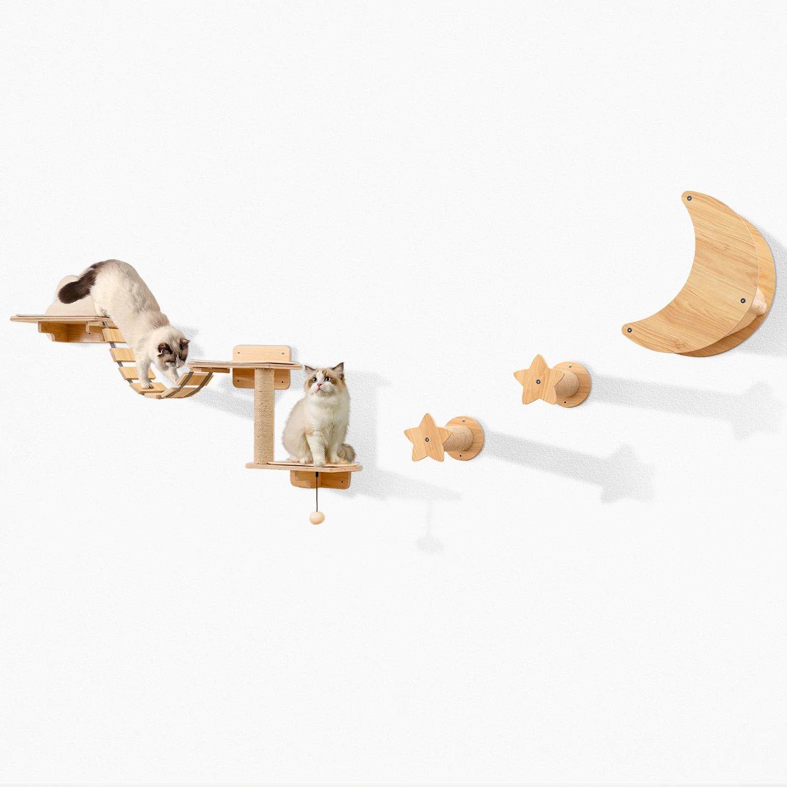 Cat Wall Furniture Set Kitten Wall Mounted Shelves with Hammock, Natural - Image 3