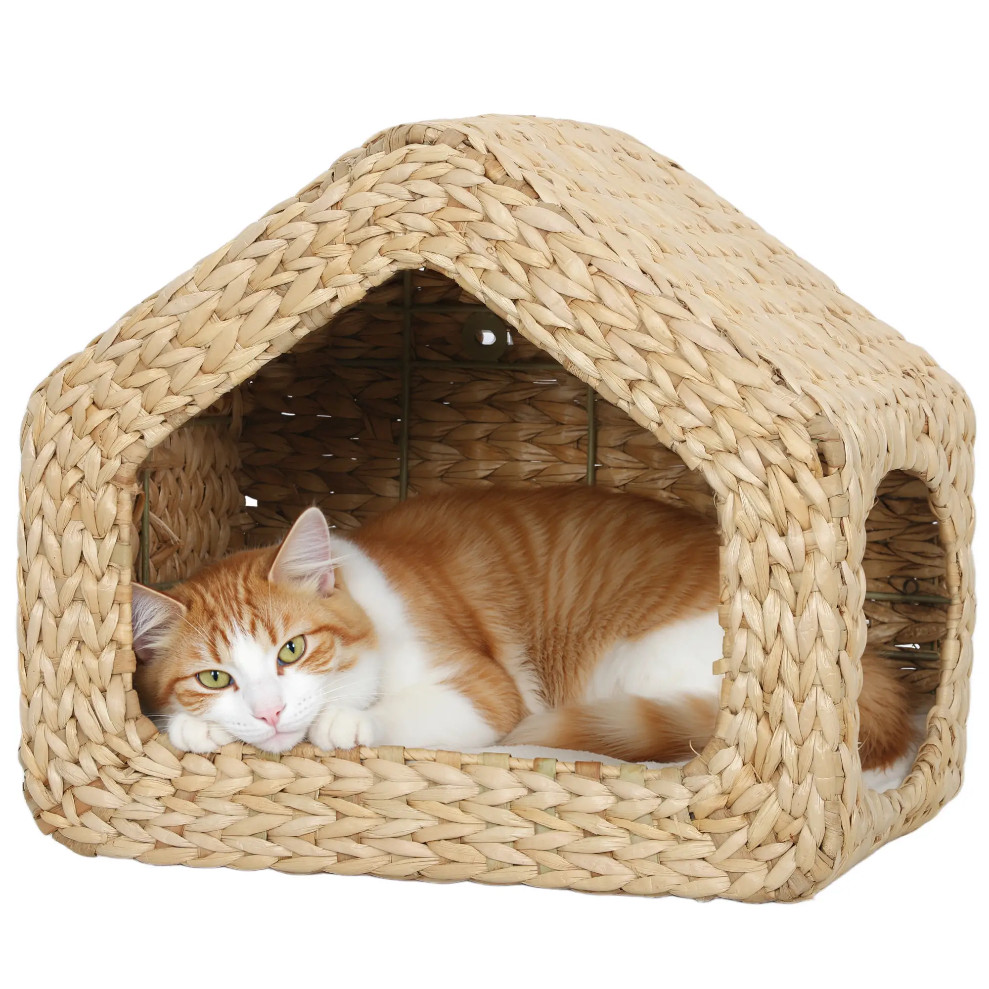 Cat Wall Shelf, Wall Mounted Cat House, Washable Cushion, Natural - Image 11
