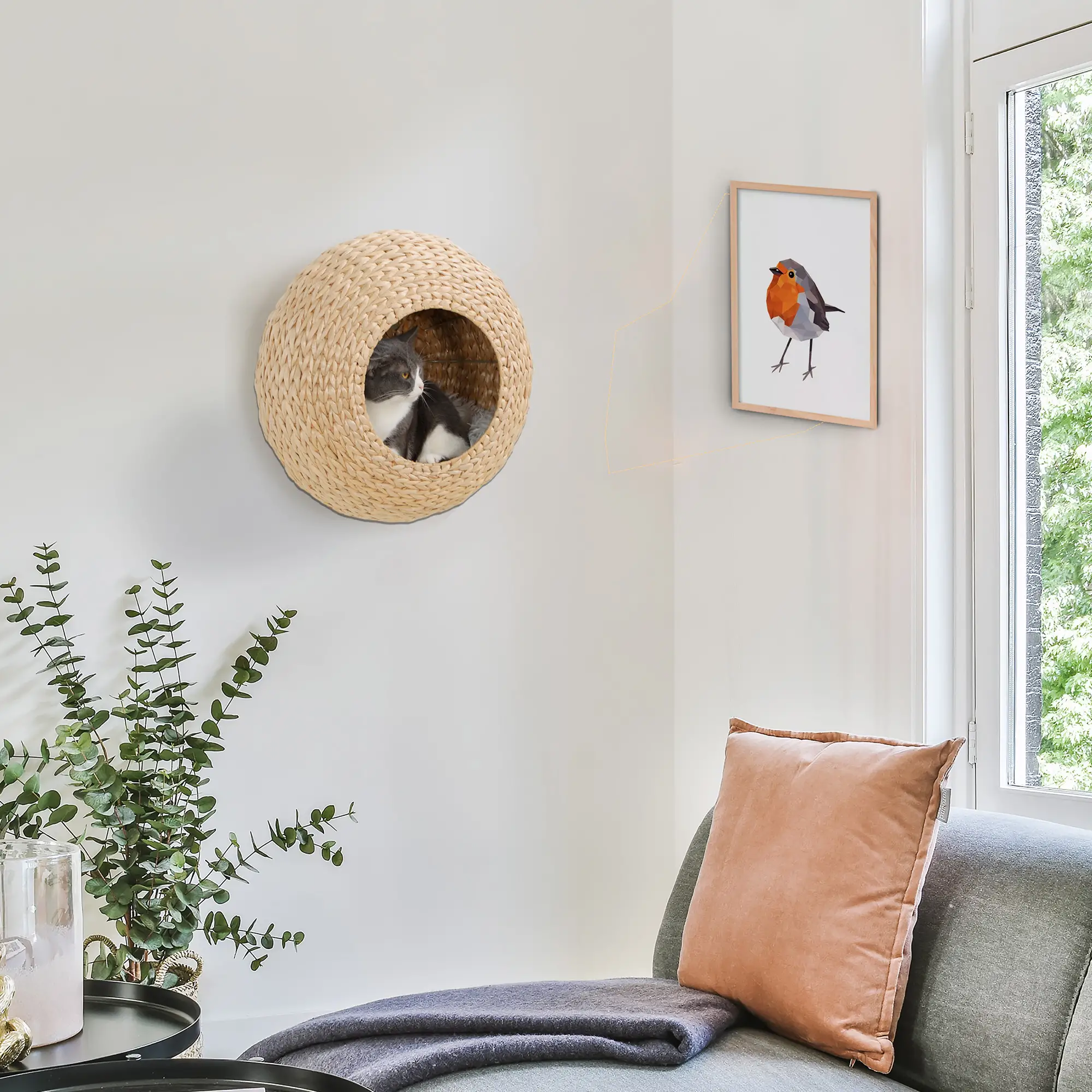 Cat Wall Shelf with Washable Cushion, Wall Mounted Cat Condo, Beige - Image 2