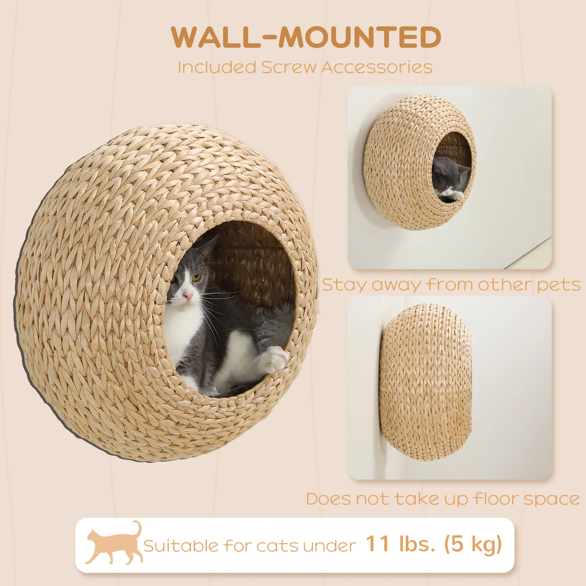 Cat Wall Shelf with Washable Cushion, Wall Mounted Cat Condo, Beige - Image 4