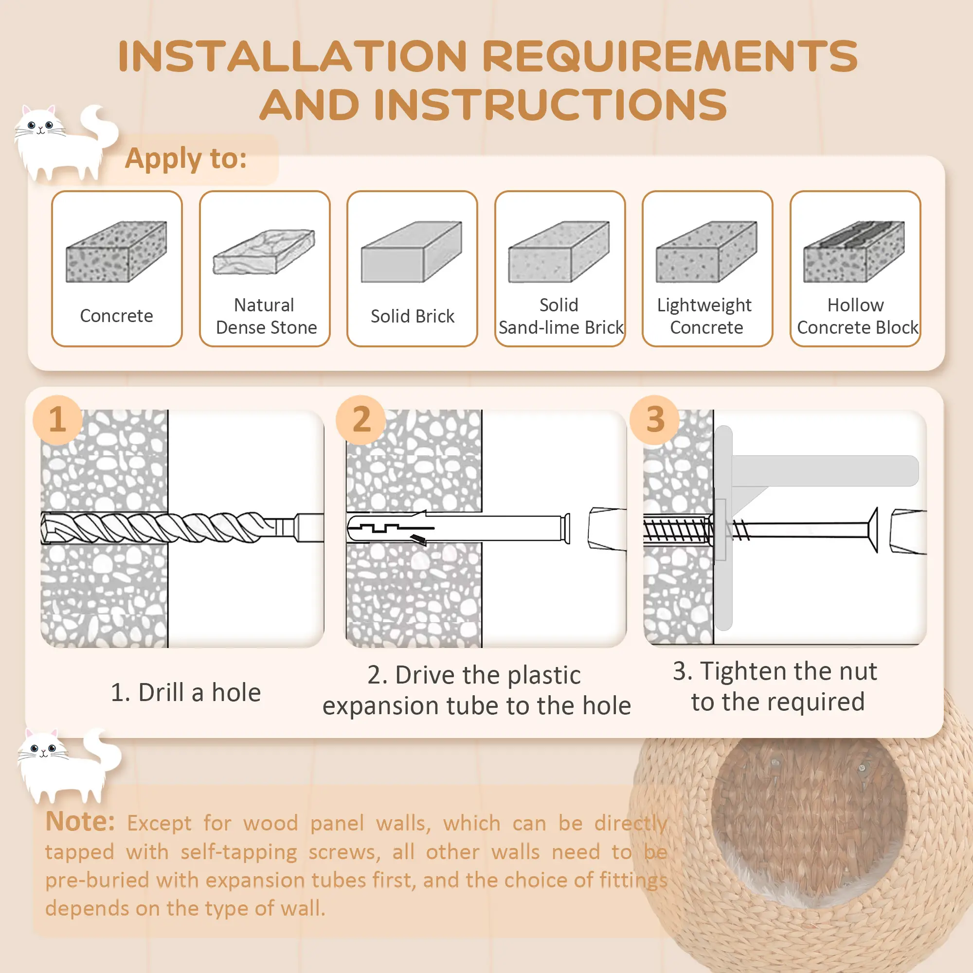 Cat Wall Shelf with Washable Cushion, Wall Mounted Cat Condo, Beige - Image 7