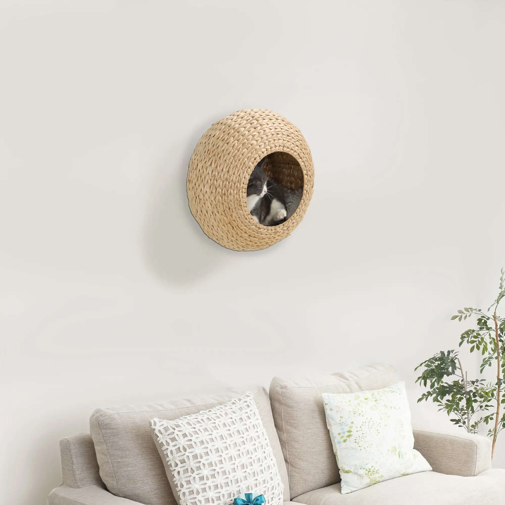 Cat Wall Shelf with Washable Cushion, Wall Mounted Cat Condo, Beige - Image 8