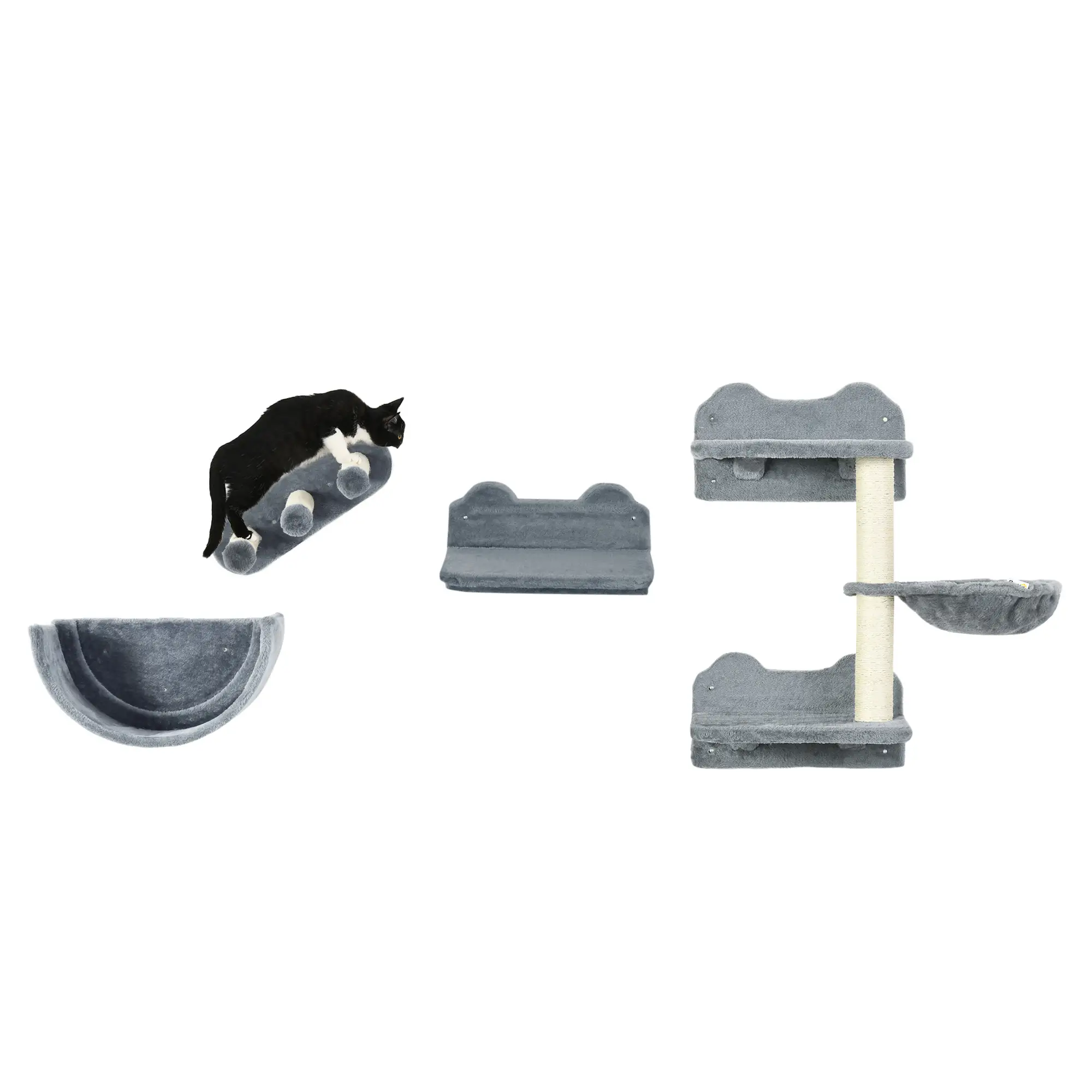 Cat Wall Shelves, 3PCs with Hammock, Scratching Post, Grey - Image 11