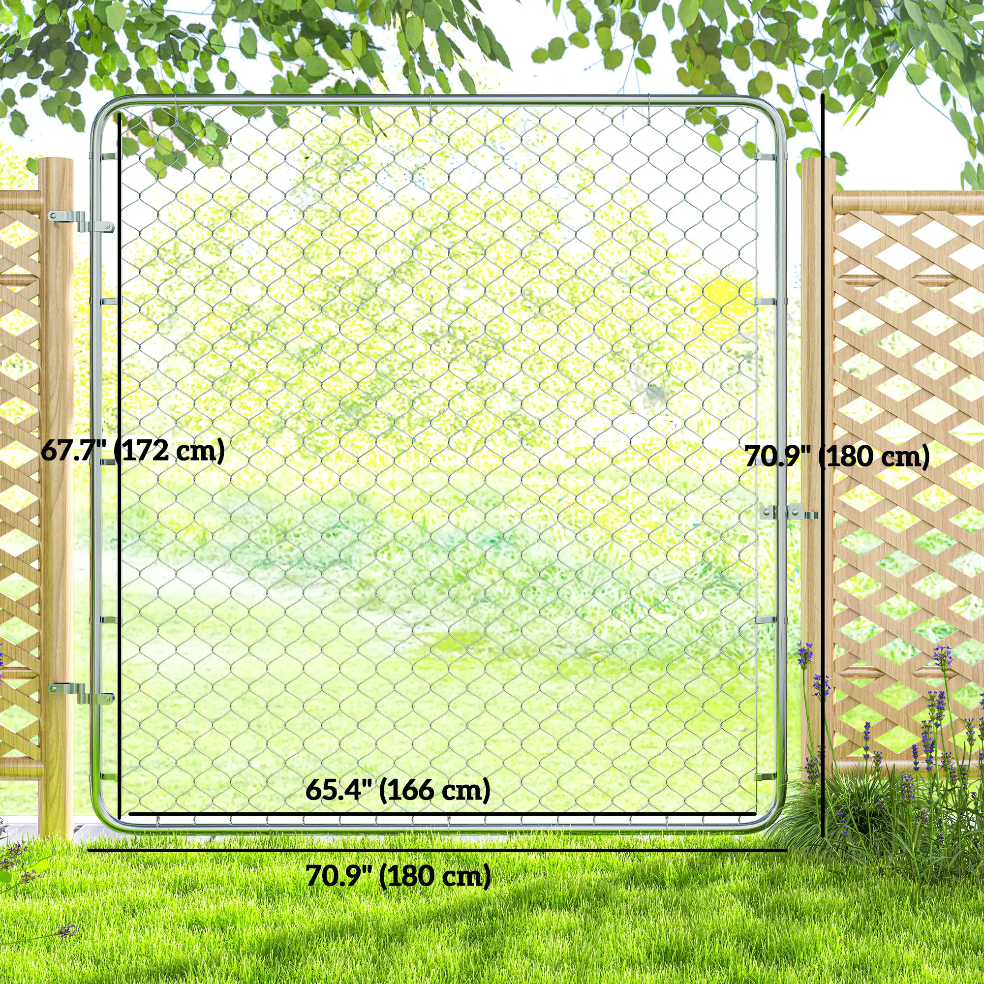 Chain Link Fence Gate, Galvanized Steel Garden Door, 70.9 x 70.9 in., Silver - Image 3