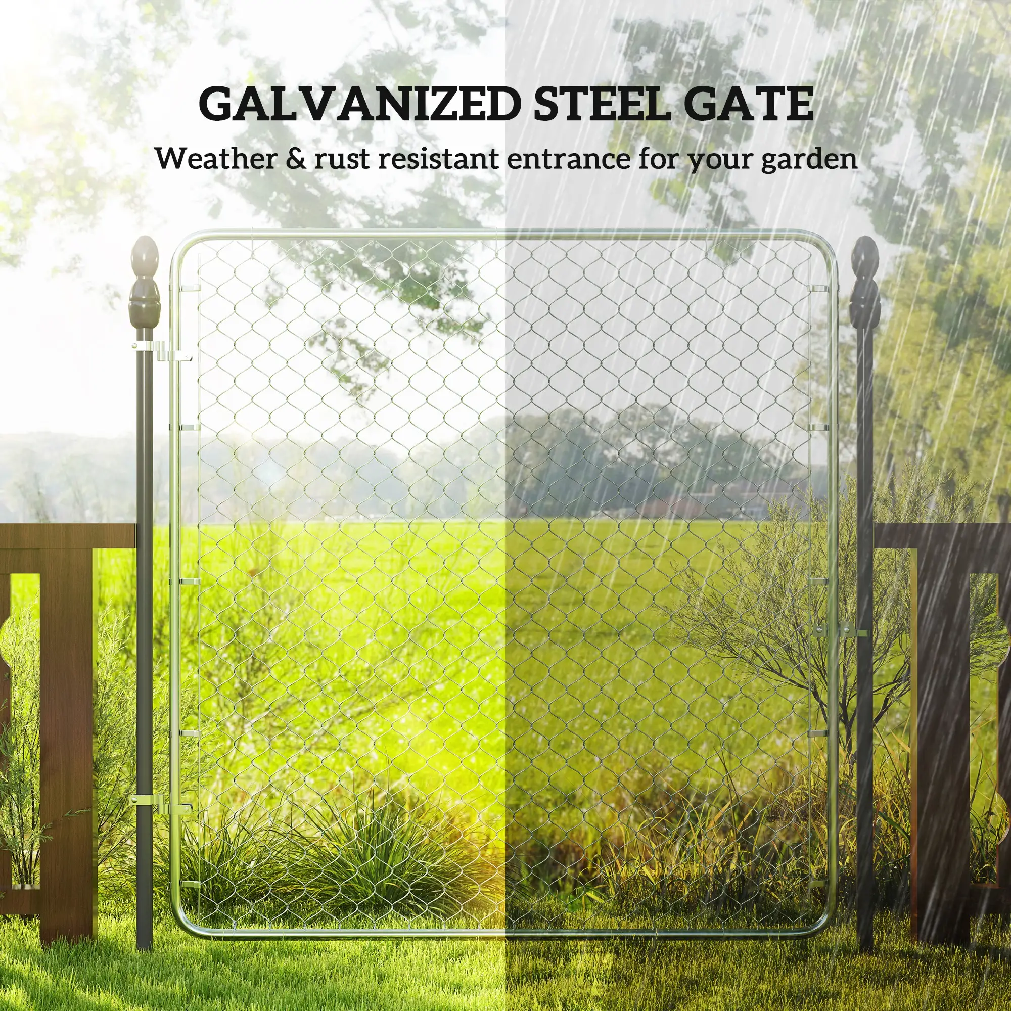 Chain Link Fence Gate, Galvanized Steel Garden Door, 70.9 x 70.9 in., Silver - Image 4